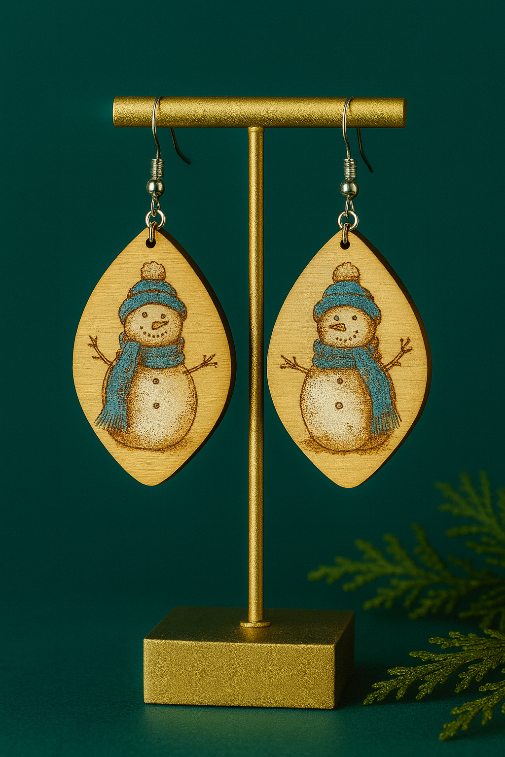 Snowman Wood Earrings • Laser Engraved Winter Earrings • Holiday Earrings • Lightweight Wooden Jewelry • Christmas Gift for Her