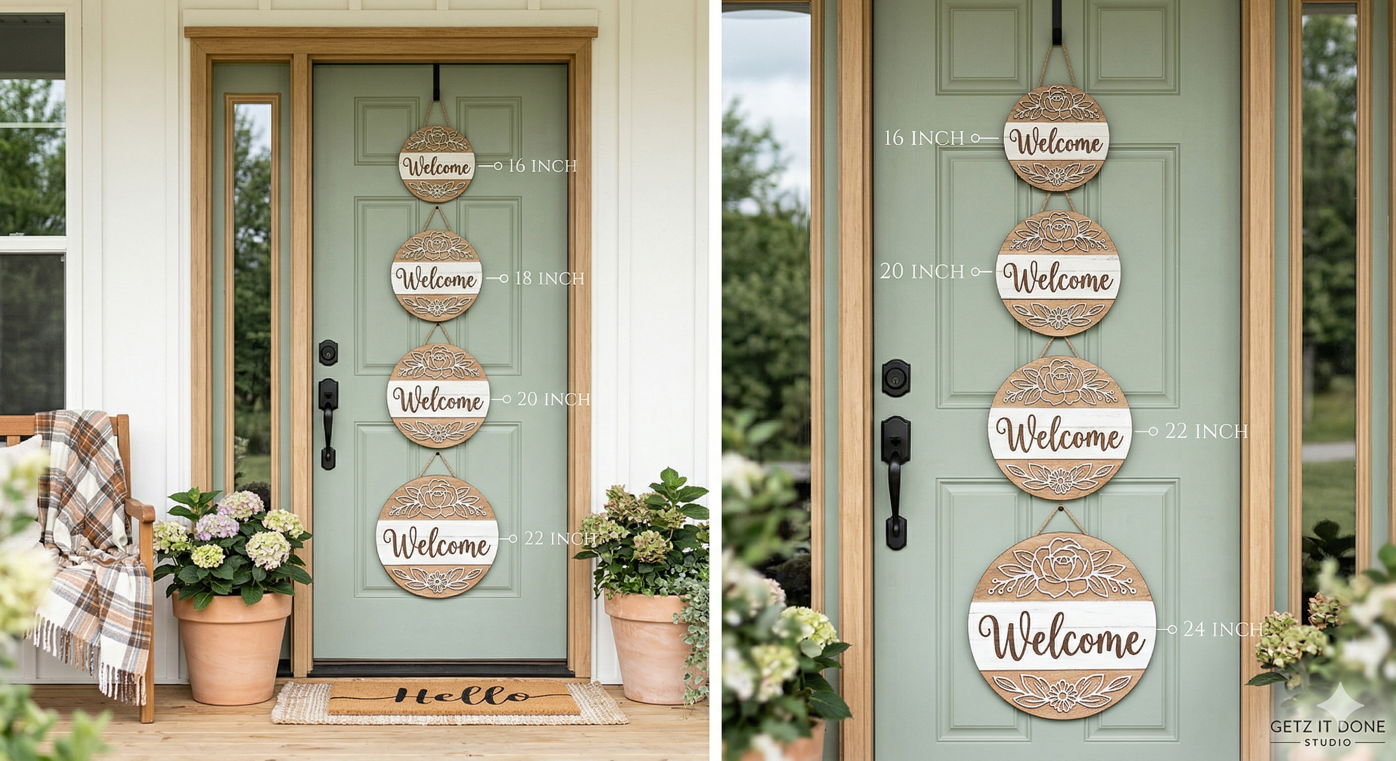 Front Door Decor Guide: Choosing Between 16" to 24" Wood Signs