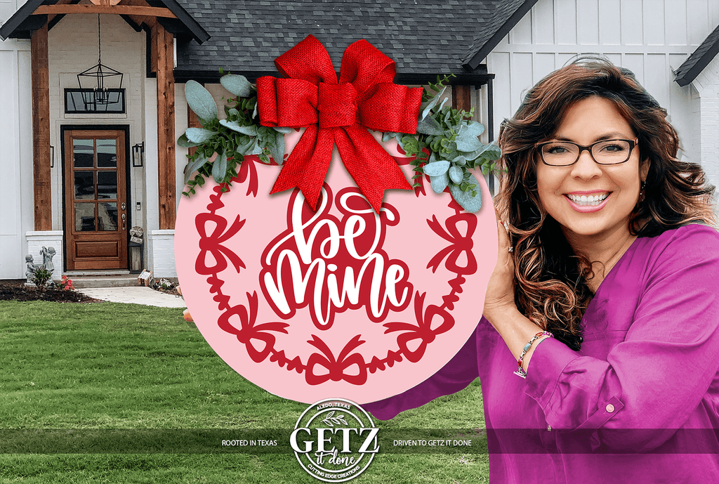 Bee Mine Valentine Door Hanger, Valentine Welcome Sign, Pink Valentine Decor, Handmade Round Door Sign - 3D Layered Wood Door Sign by Getz It Done Studio