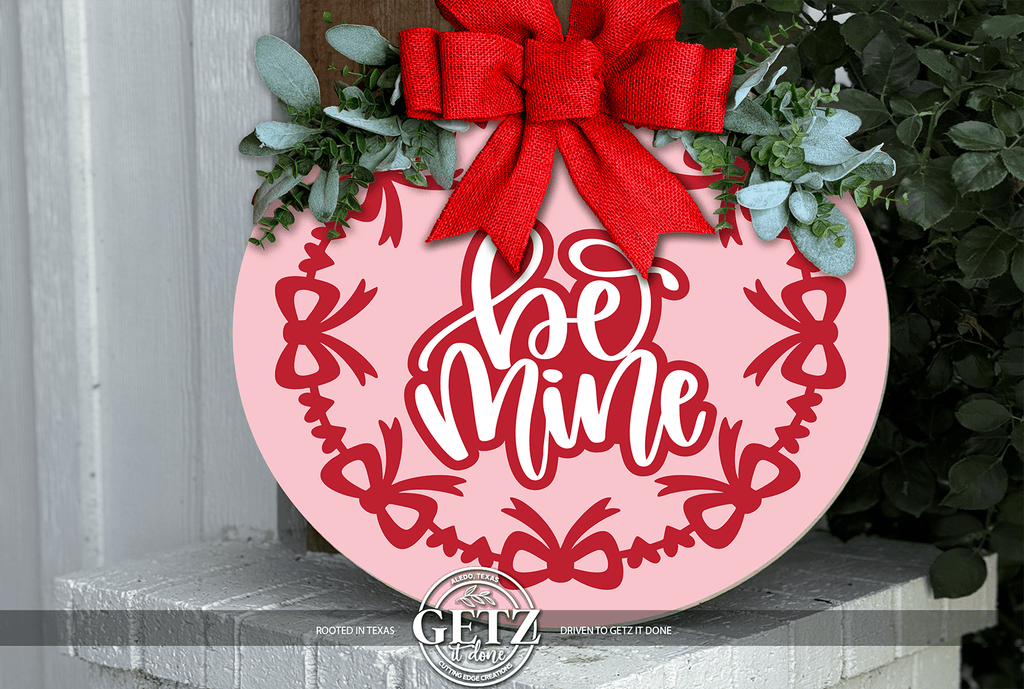 Bee Mine Valentine Door Hanger, Valentine Welcome Sign, Pink Valentine Decor, Handmade Round Door Sign - 3D Layered Wood Door Sign by Getz It Done Studio