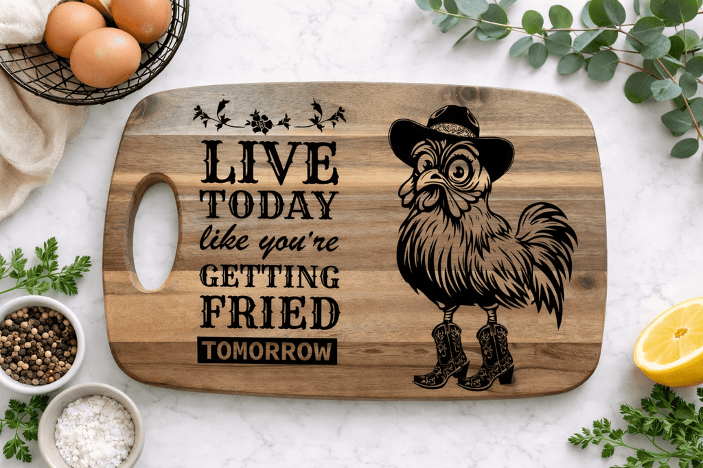 Funny Chicken Cutting Board | Farmhouse Kitchen Decor | Laser Engraved Acacia Wood Board | Chicken Lover Gift - 3D Layered Wood Door Sign by Getz It Done Studio