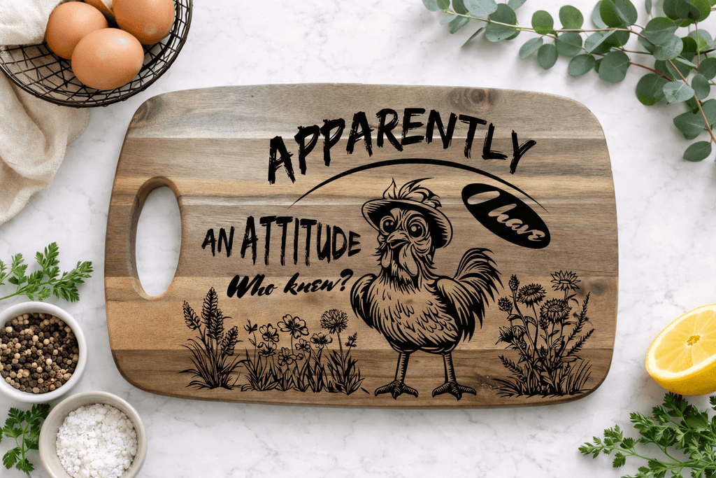 Funny Chicken Cutting Board | Farmhouse Kitchen Decor | Laser Engraved Acacia Wood Board | Chicken Lover Gift - 3D Layered Wood Door Sign by Getz It Done Studio