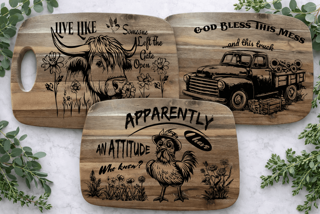 Funny Chicken Cutting Board | Farmhouse Kitchen Decor | Laser Engraved Acacia Wood Board | Chicken Lover Gift - 3D Layered Wood Door Sign by Getz It Done Studio