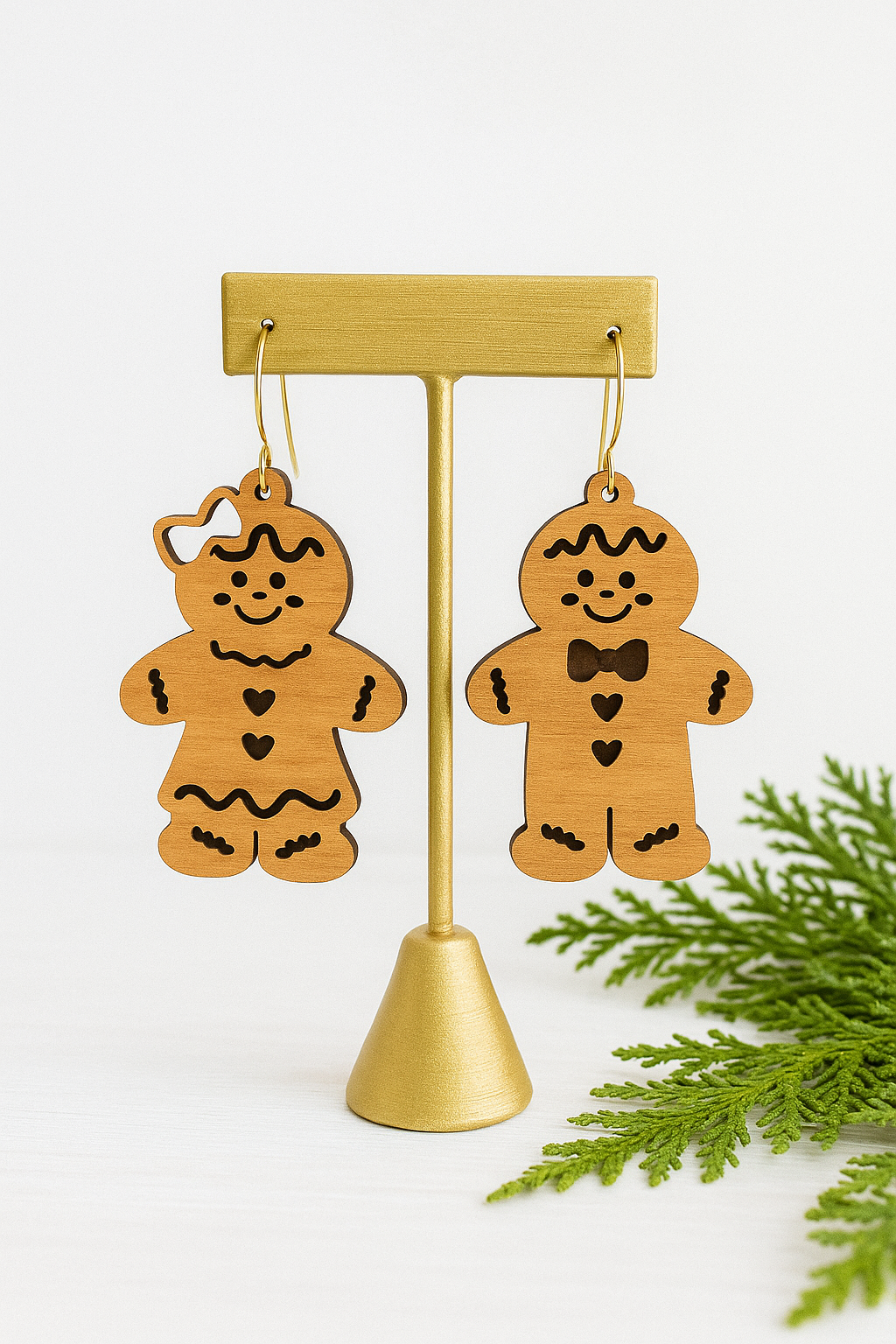 Gingerbread Earrings • Christmas Earrings • Laser Cut Wood Earrings • Holiday Jewelry • Gingerbread Man Woman Earrings • Christmas Gift for Her