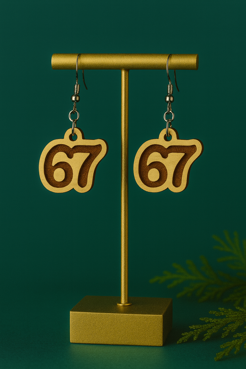 6 7 Earrings | Hip Modern Number Earrings | Engraved Wood or Orange Black Acrylic | Lightweight Holiday Earrings | Unique Gift for Her