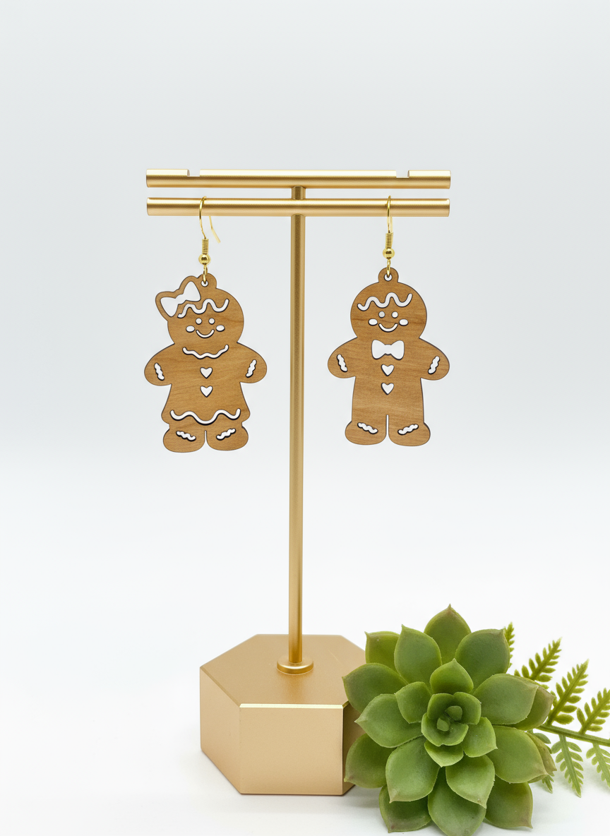 Gingerbread Earrings • Christmas Earrings • Laser Cut Wood Earrings • Holiday Jewelry • Gingerbread Man Woman Earrings • Christmas Gift for Her