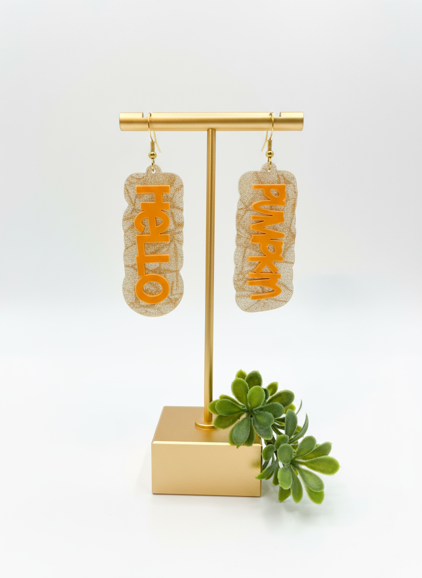Hello Pumpkin Earrings • Fall Acrylic Earrings • Autumn Statement Earrings • Laser Cut Earrings • Pumpkin Spice Jewelry • Fall Gift for Her