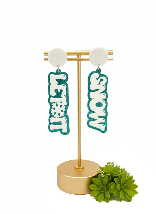 Let It Snow Earrings • Winter Acrylic Earrings • Glitter Teal Statement Earrings • Laser Cut Jewelry • Holiday Gift for Her • Snowflake Earrings