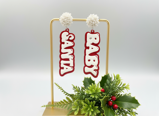 Santa Baby Earrings • Christmas Statement Earrings • Red Glitter Acrylic Earrings • Holiday Dangle Earrings • Festive Jewelry • Gift for Her