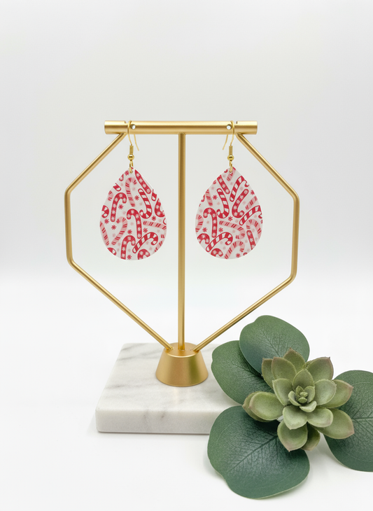 Candy Cane Earrings • Christmas Acrylic Earrings • Holiday Teardrop Earrings • Laser Cut Earrings • Xmas Gift for Her • Lightweight Festive Jewelry