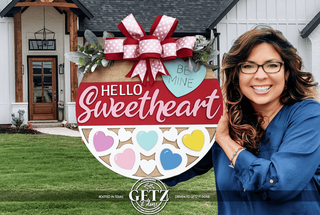 Hello Sweetheart Door Hanger • Valentine Door Decor • Be Mine Sign • Heart Door Sign • Valentine Porch Decor • Farmhouse Love - 3D Layered Wood Door Sign by Getz It Done Studio