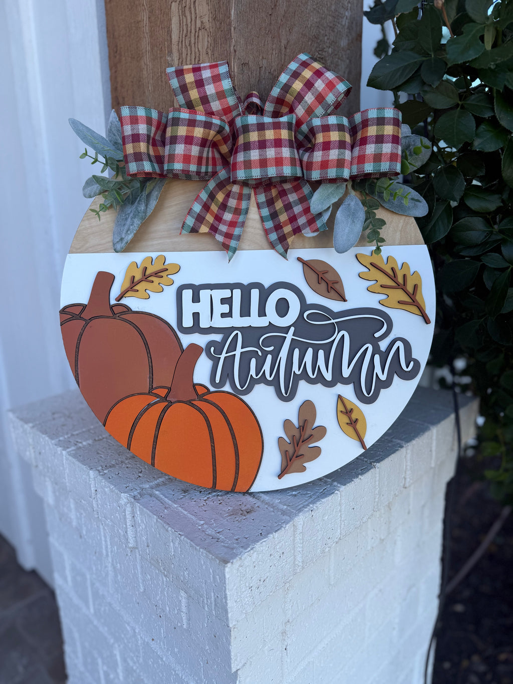 Hello Autumn Pumpkins Door Sign, Door Wreath