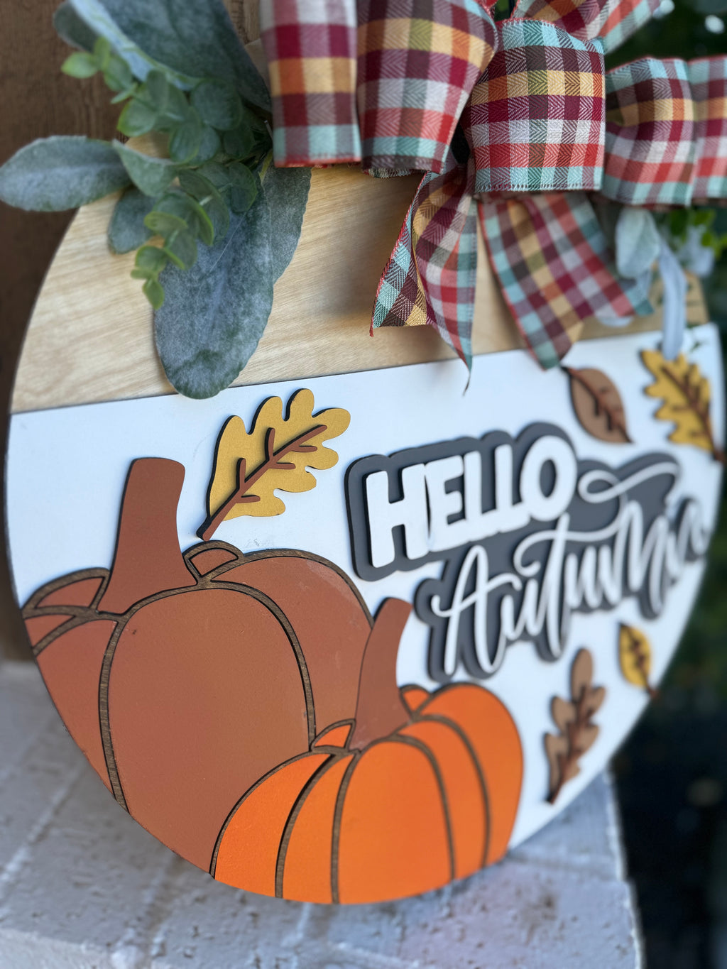 Hello Autumn Pumpkins Door Sign, Door Wreath
