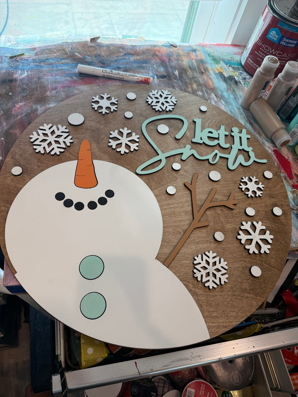 Let It Snow, colgante de puerta de muñeco de nieve | Letrero de puerta | Letrero de puerta de invierno