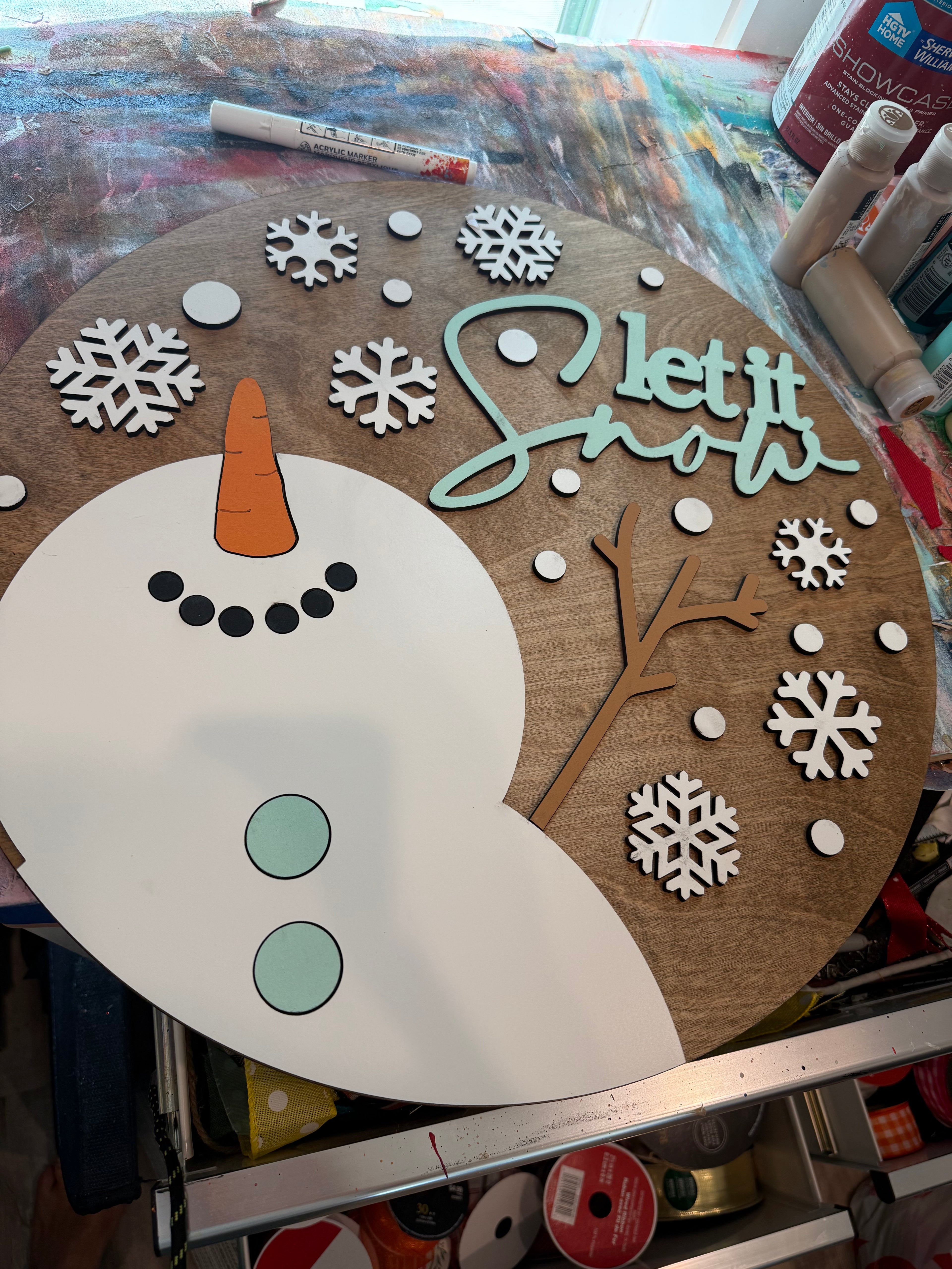 Let It Snow, colgante de puerta de muñeco de nieve | Letrero de puerta | Letrero de puerta de invierno