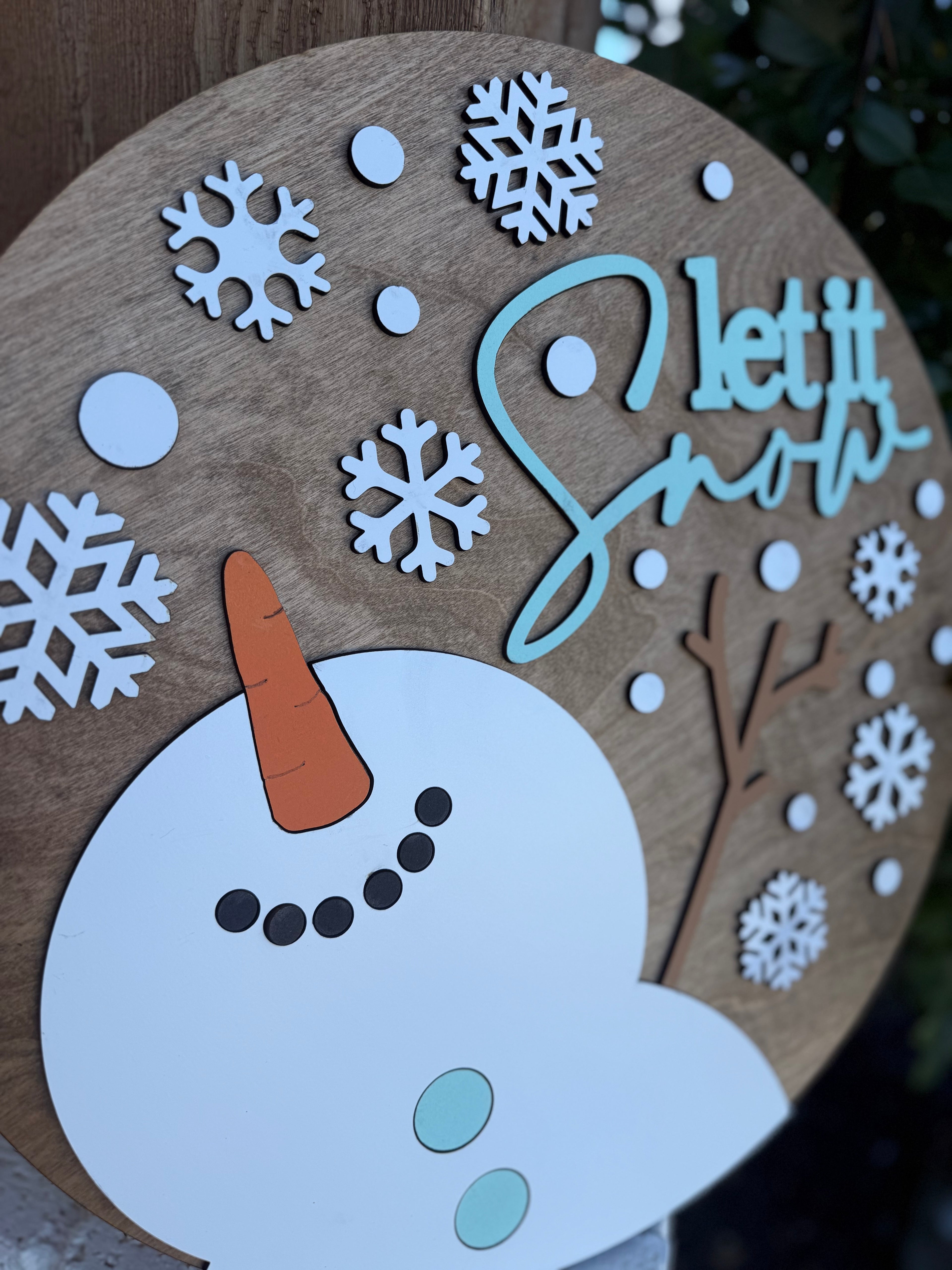 Let It Snow, colgante de puerta de muñeco de nieve | Letrero de puerta | Letrero de puerta de invierno