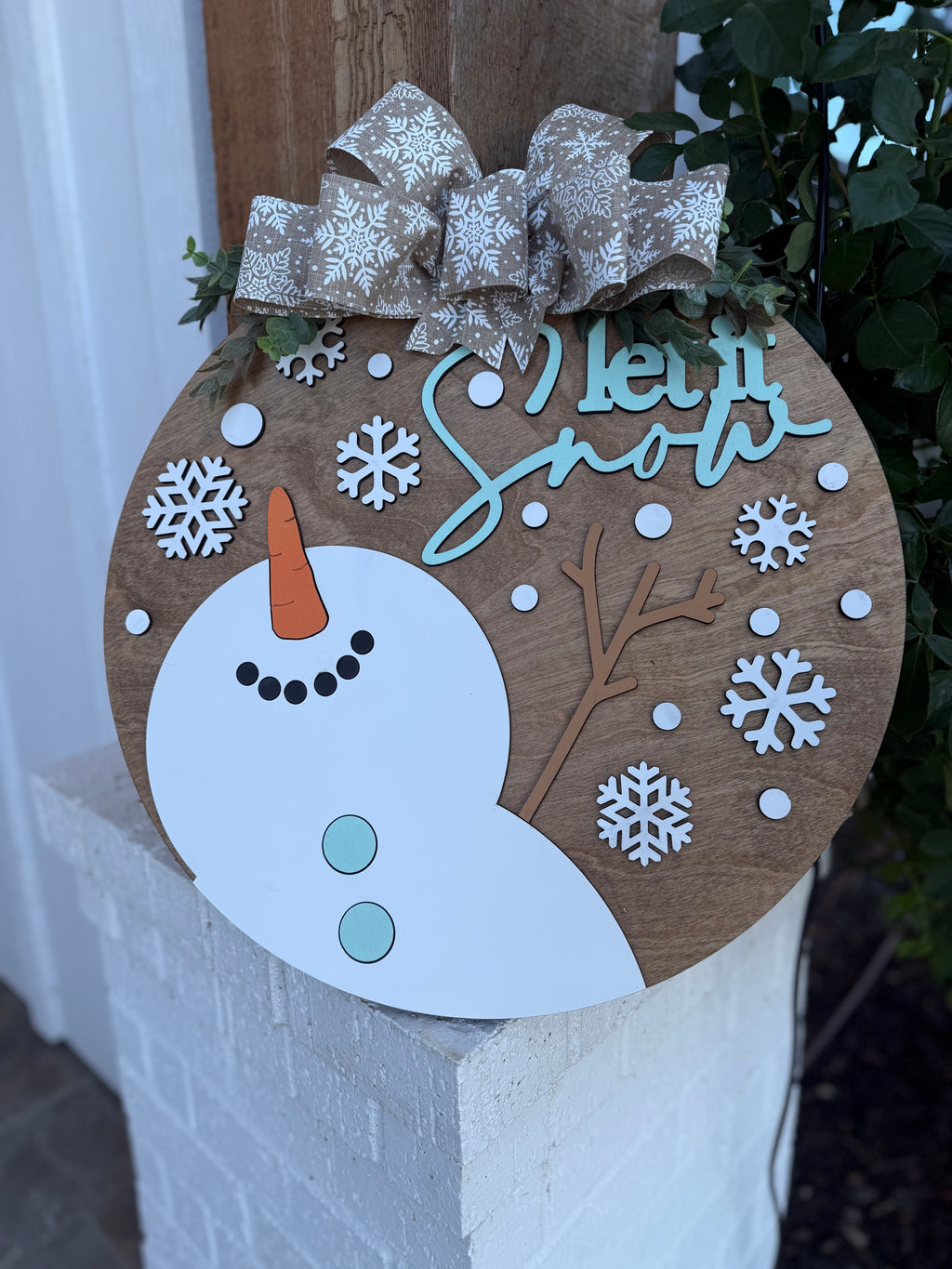 Let It Snow, colgante de puerta de muñeco de nieve | Letrero de puerta | Letrero de puerta de invierno