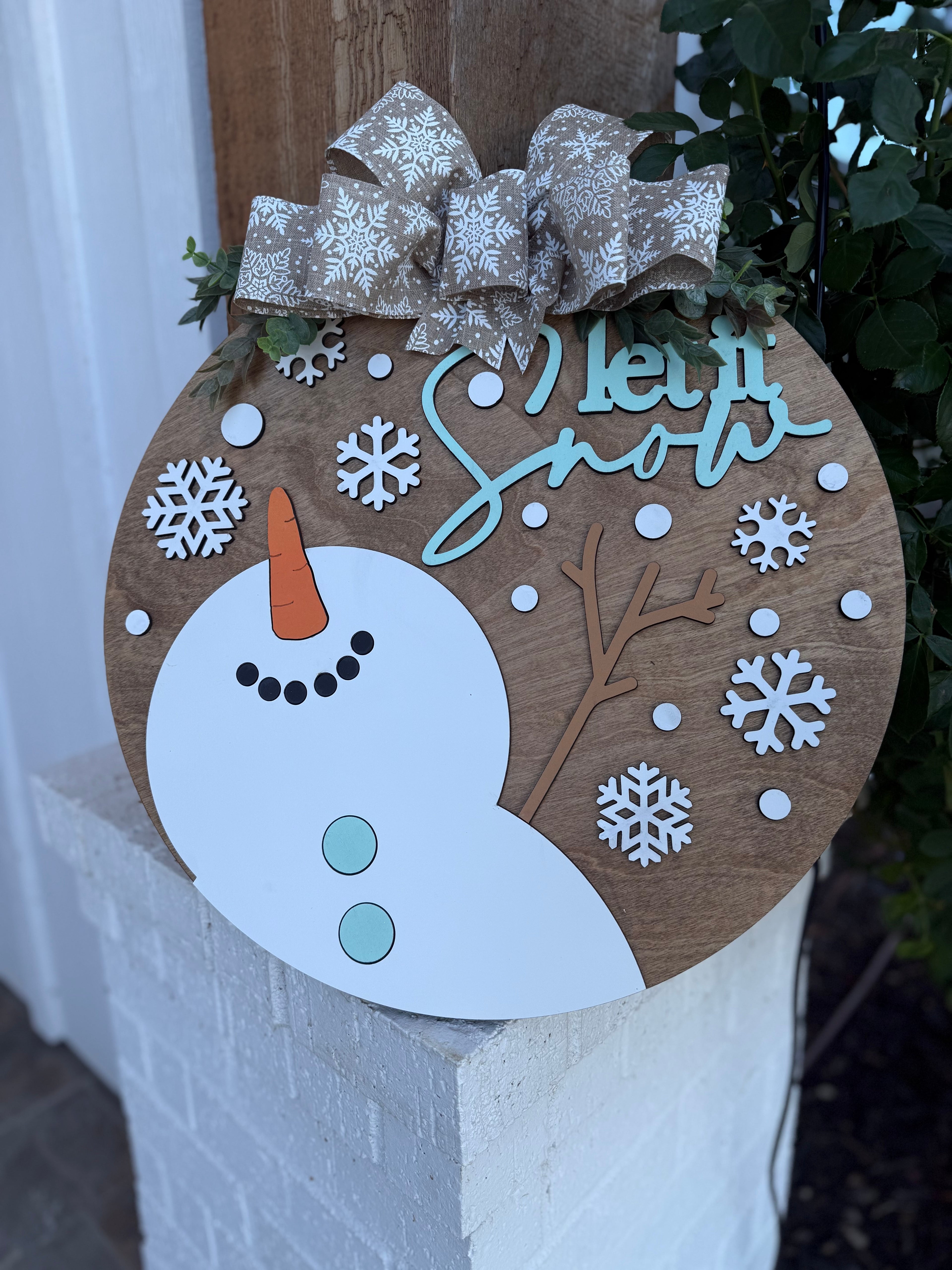 Let It Snow, colgante de puerta de muñeco de nieve | Letrero de puerta | Letrero de puerta de invierno