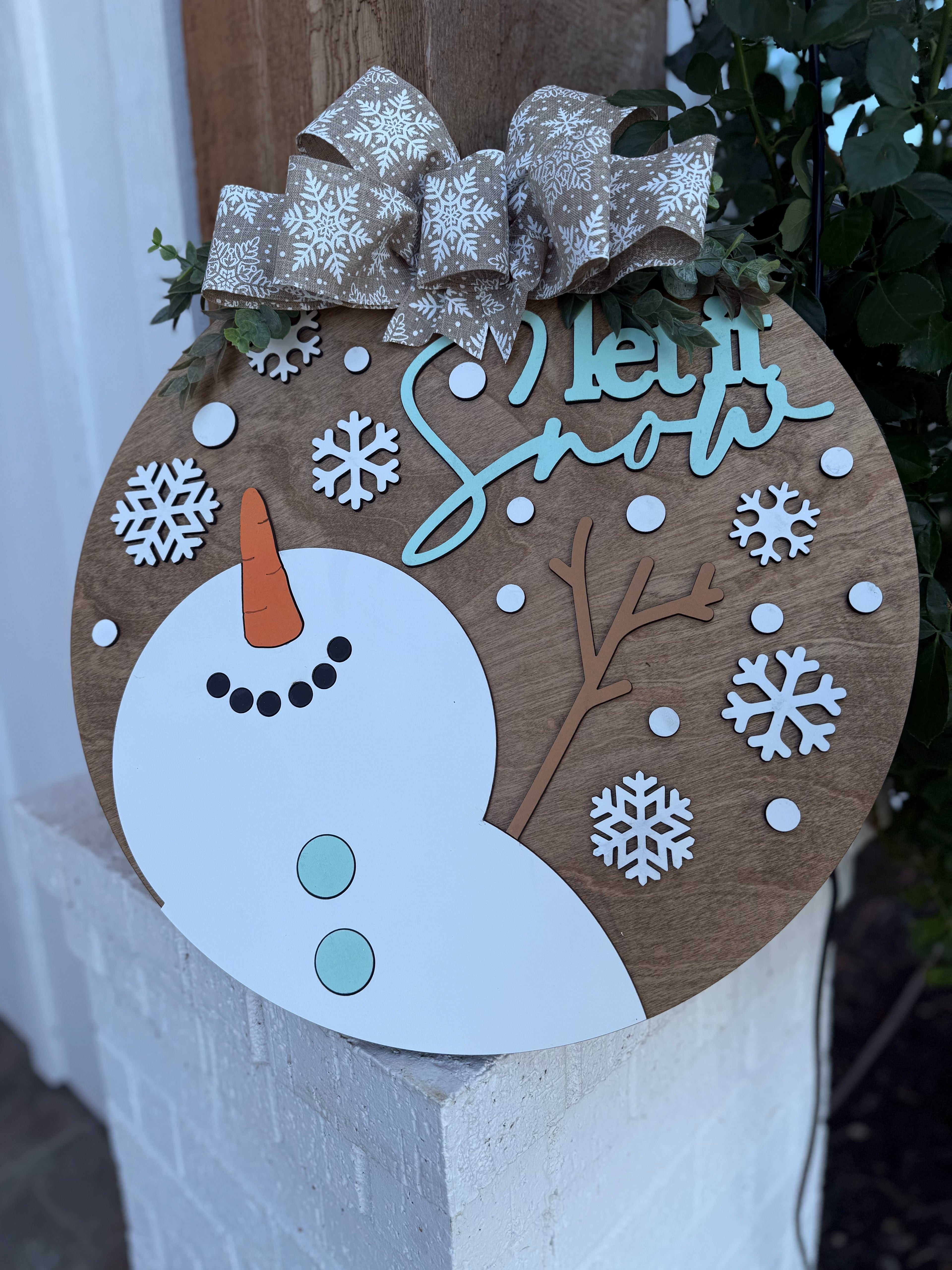 Let It Snow, colgante de puerta de muñeco de nieve | Letrero de puerta | Letrero de puerta de invierno
