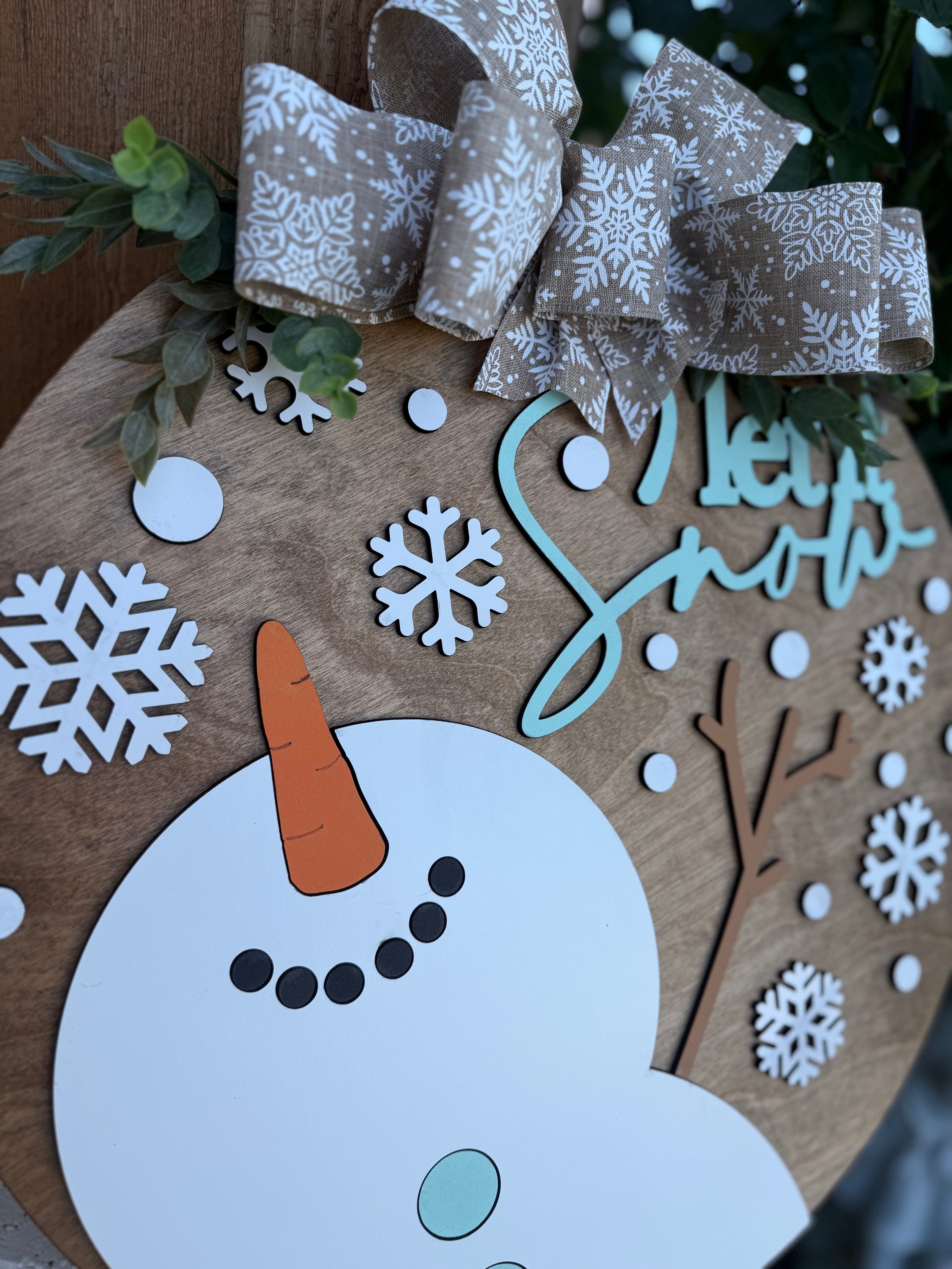 Let It Snow, colgante de puerta de muñeco de nieve | Letrero de puerta | Letrero de puerta de invierno