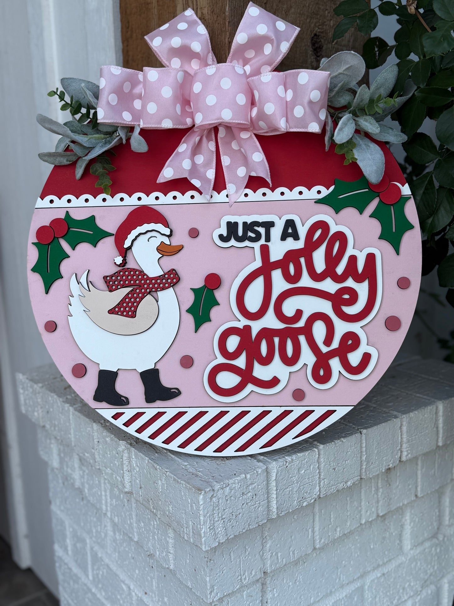 Just a Jolly Goose Christmas Door Sign – Holiday Goose Wreath, Funny Farmhouse Winter Porch Decor, Rustic Layered Wood Wall Hanging