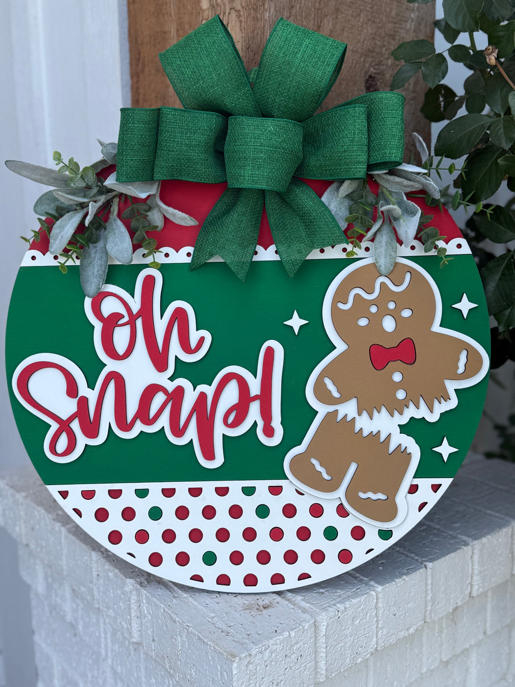 Oh Snap Gingerbread Christmas Door Sign – Funny Holiday Farmhouse Porch Wreath, Rustic Layered Wood Winter Wall Hanging Decor