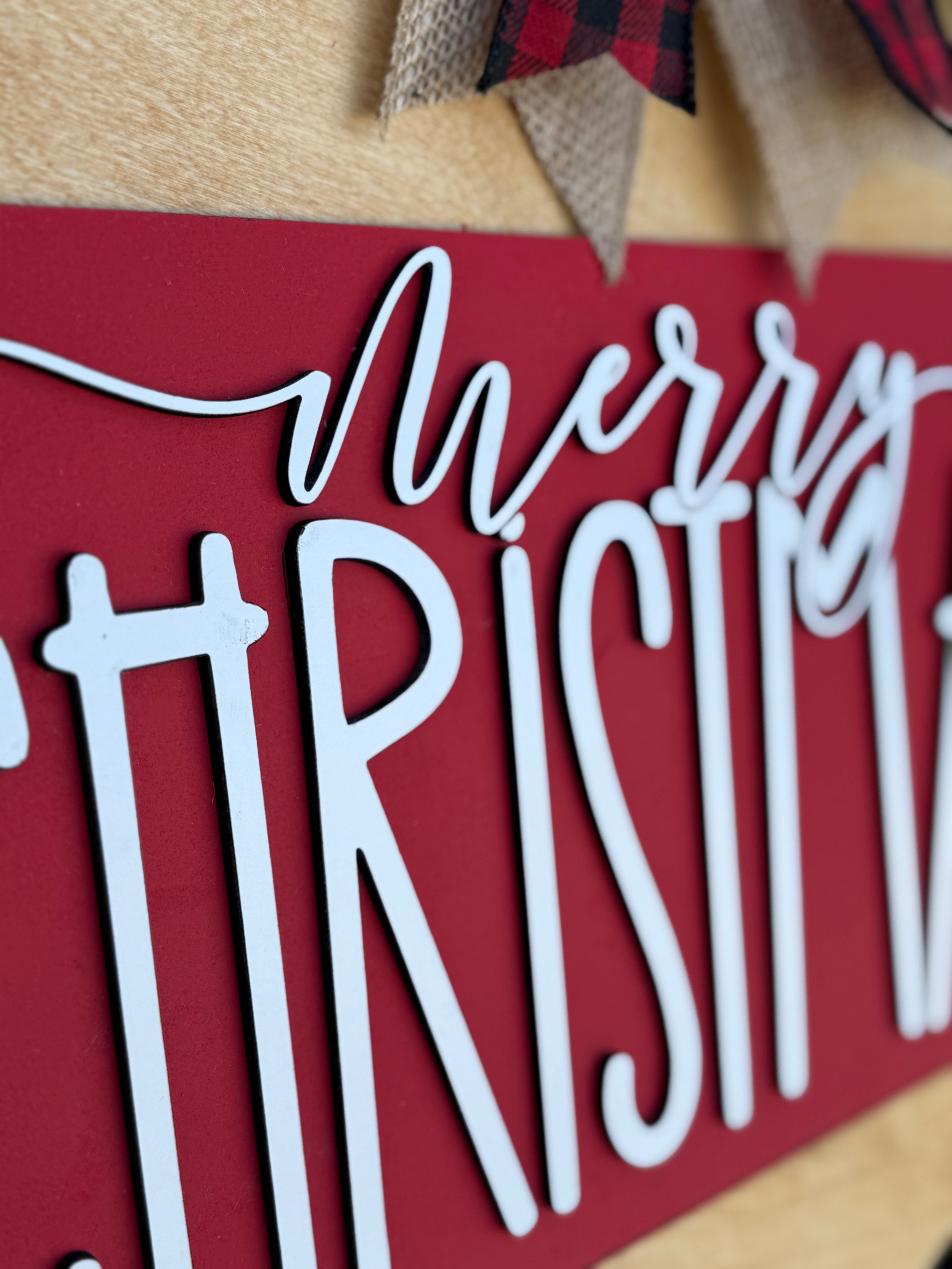 Merry Christmas Door Hanger | Layered Wood Sign | Red, Blue or Green Stripe | Christmas Porch Decor | Holiday Front Door Sign | Handmade