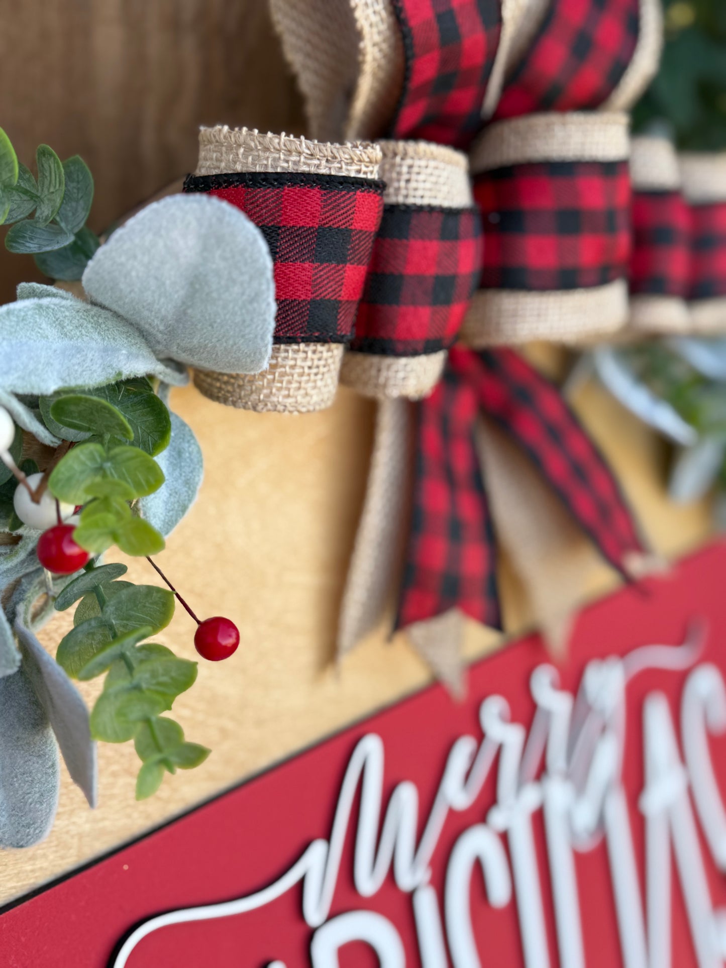 Merry Christmas Door Hanger | Layered Wood Sign | Red, Blue or Green Stripe | Christmas Porch Decor | Holiday Front Door Sign | Handmade