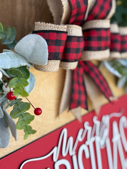 Merry Christmas Door Hanger | Layered Wood Sign | Red, Blue or Green Stripe | Christmas Porch Decor | Holiday Front Door Sign | Handmade