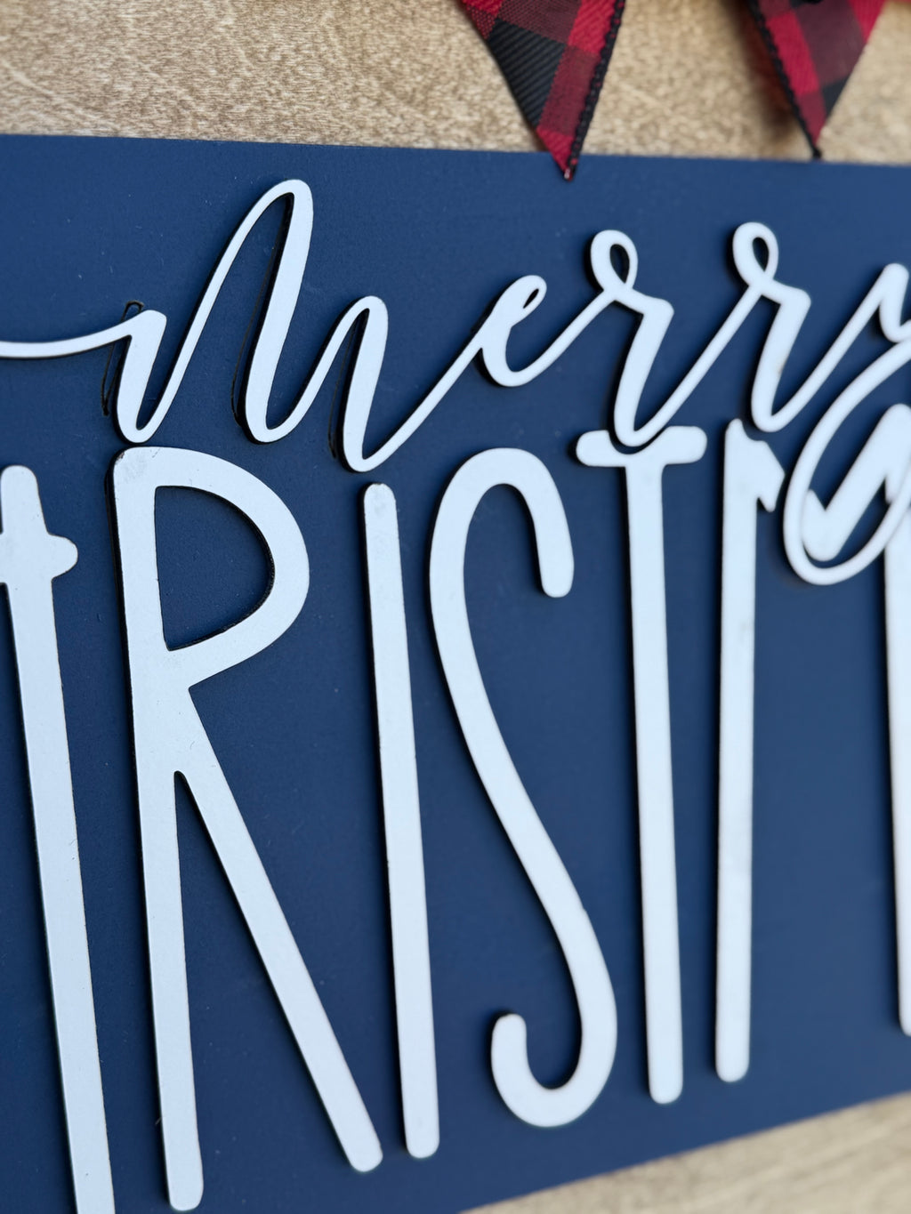 Merry Christmas Door Hanger | Layered Wood Sign | Red, Blue or Green Stripe | Christmas Porch Decor | Holiday Front Door Sign | Handmade