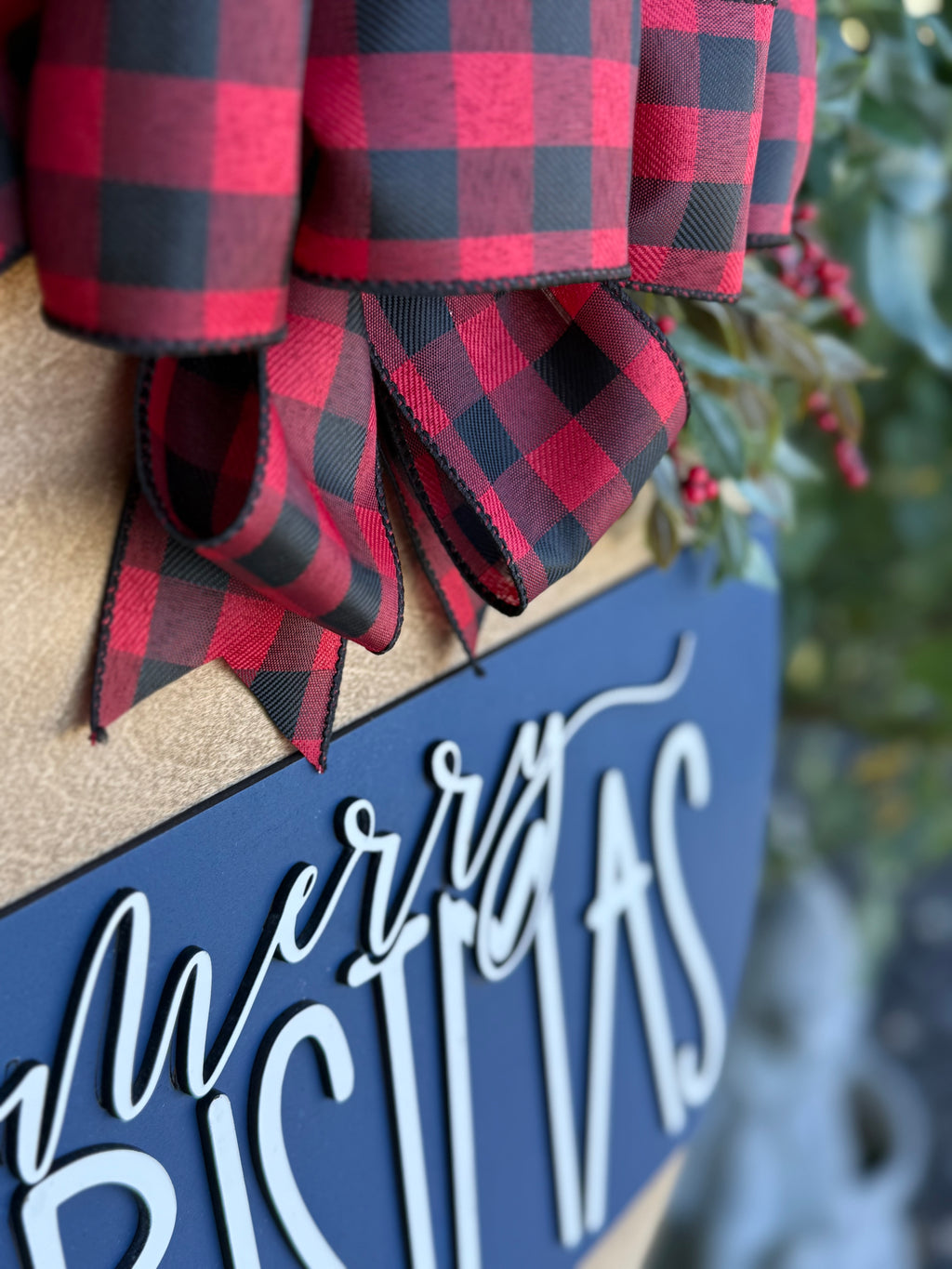 Merry Christmas Door Hanger | Layered Wood Sign | Red, Blue or Green Stripe | Christmas Porch Decor | Holiday Front Door Sign | Handmade