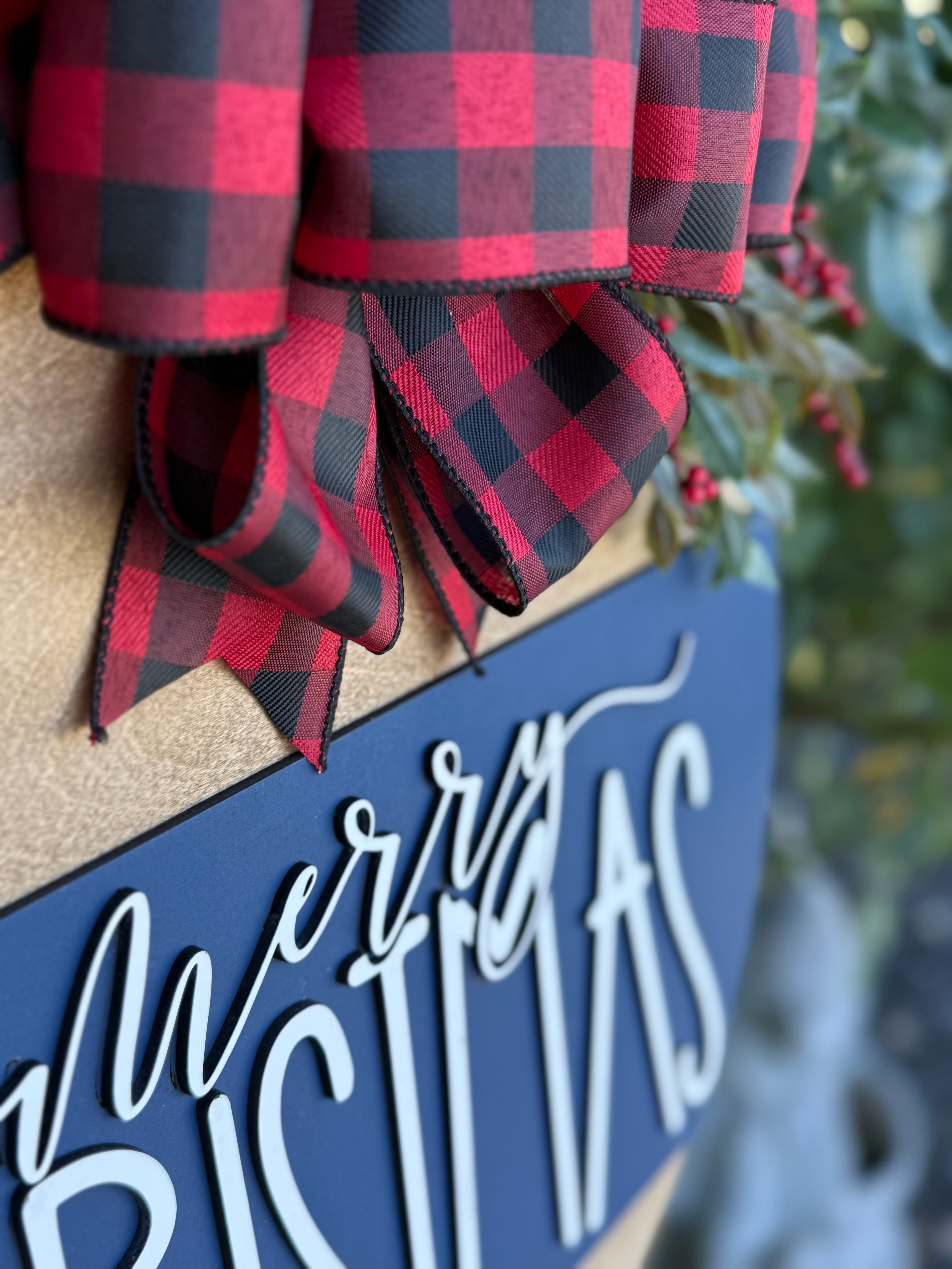 Merry Christmas Door Hanger | Layered Wood Sign | Red, Blue or Green Stripe | Christmas Porch Decor | Holiday Front Door Sign | Handmade