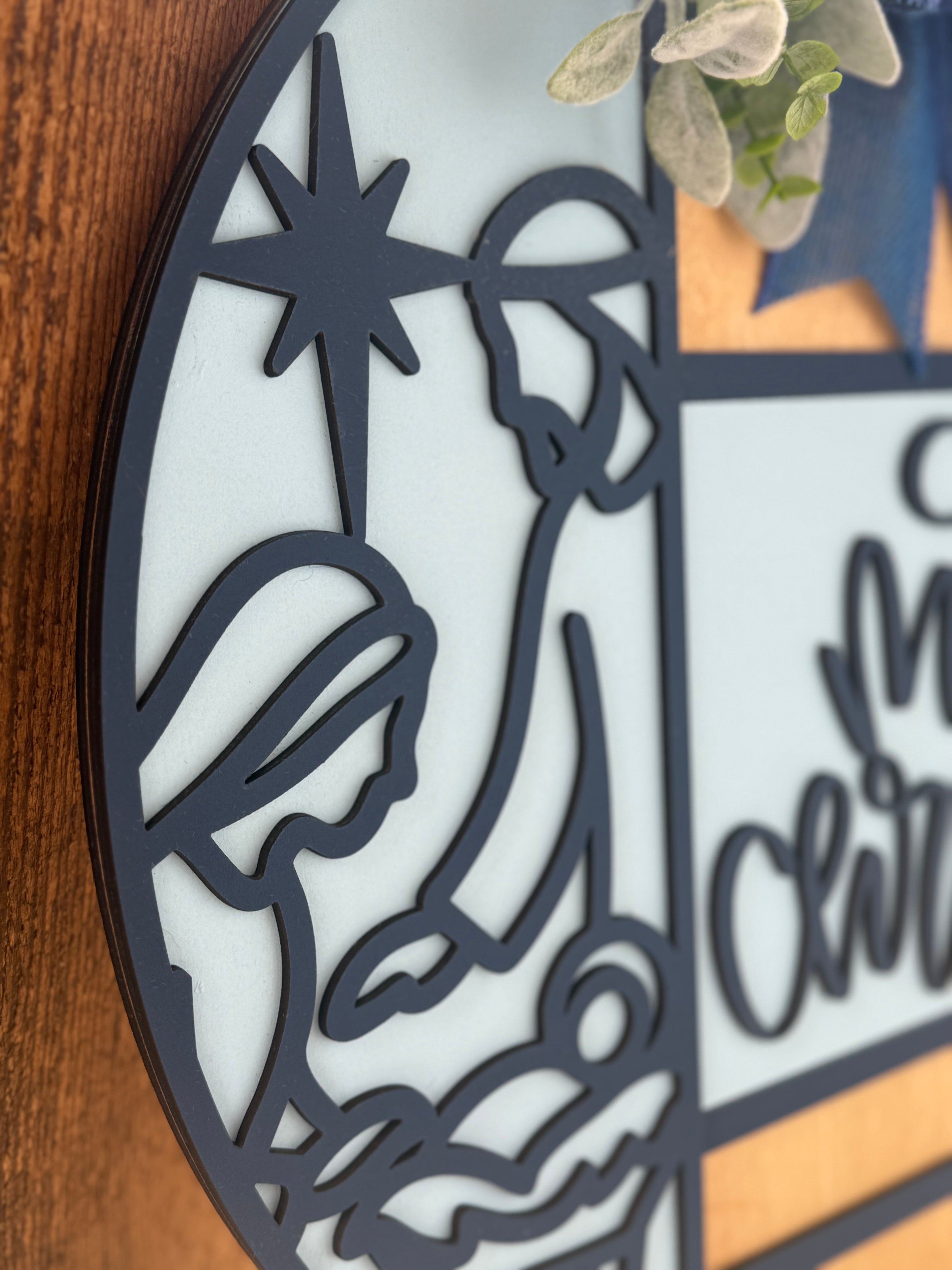 Merry Christmas Nativity Door Sign – Religious Christmas Door Hanger, Handmade Layered Wood Christian Holiday Porch Decor