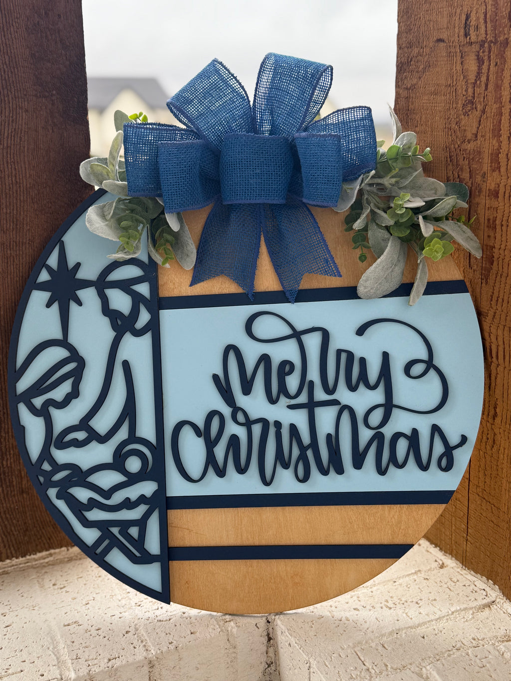 Merry Christmas Nativity Door Sign – Religious Christmas Door Hanger, Handmade Layered Wood Christian Holiday Porch Decor