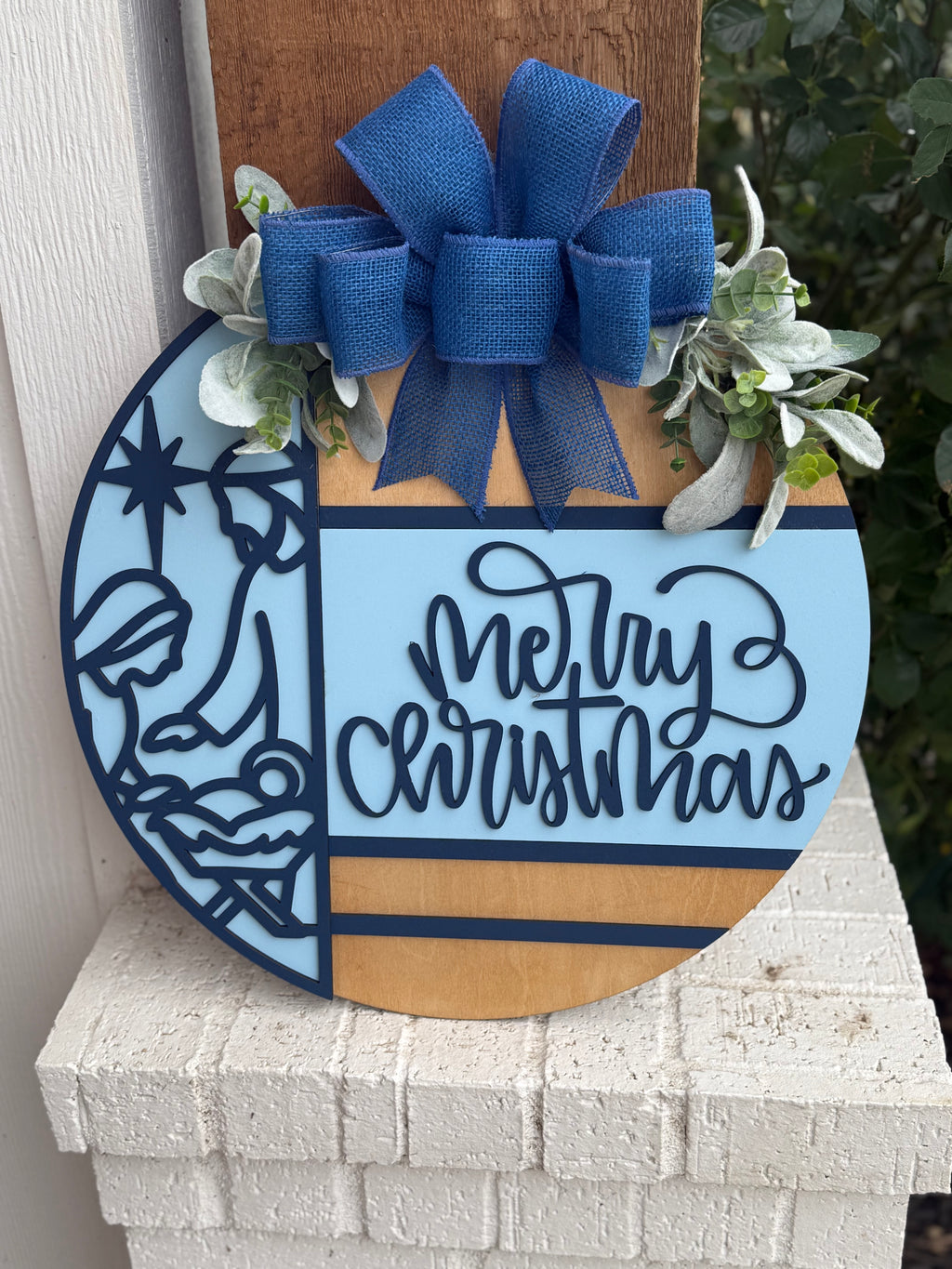 Merry Christmas Nativity Door Sign – Religious Christmas Door Hanger, Handmade Layered Wood Christian Holiday Porch Decor
