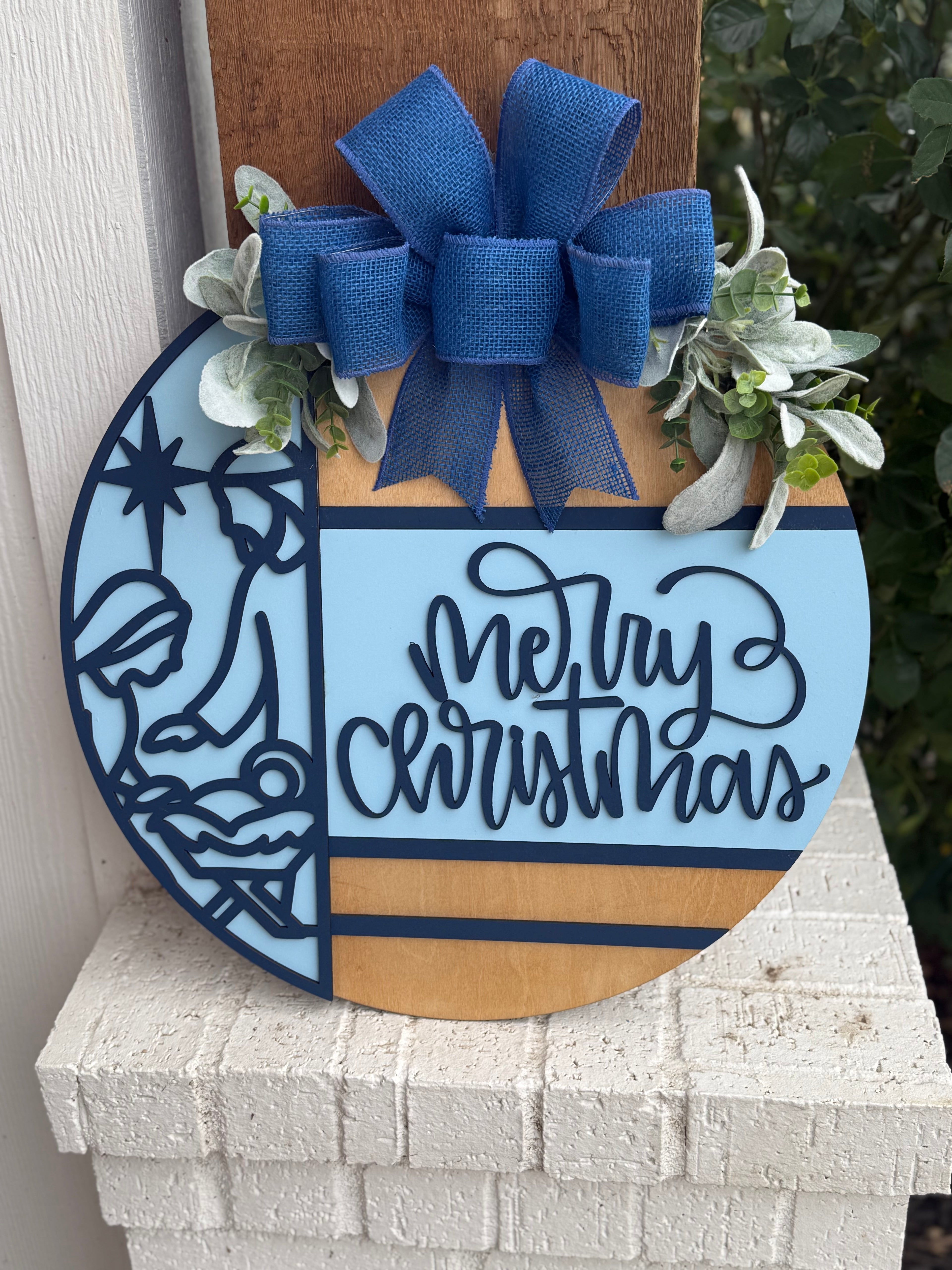 Merry Christmas Nativity Door Sign – Religious Christmas Door Hanger, Handmade Layered Wood Christian Holiday Porch Decor
