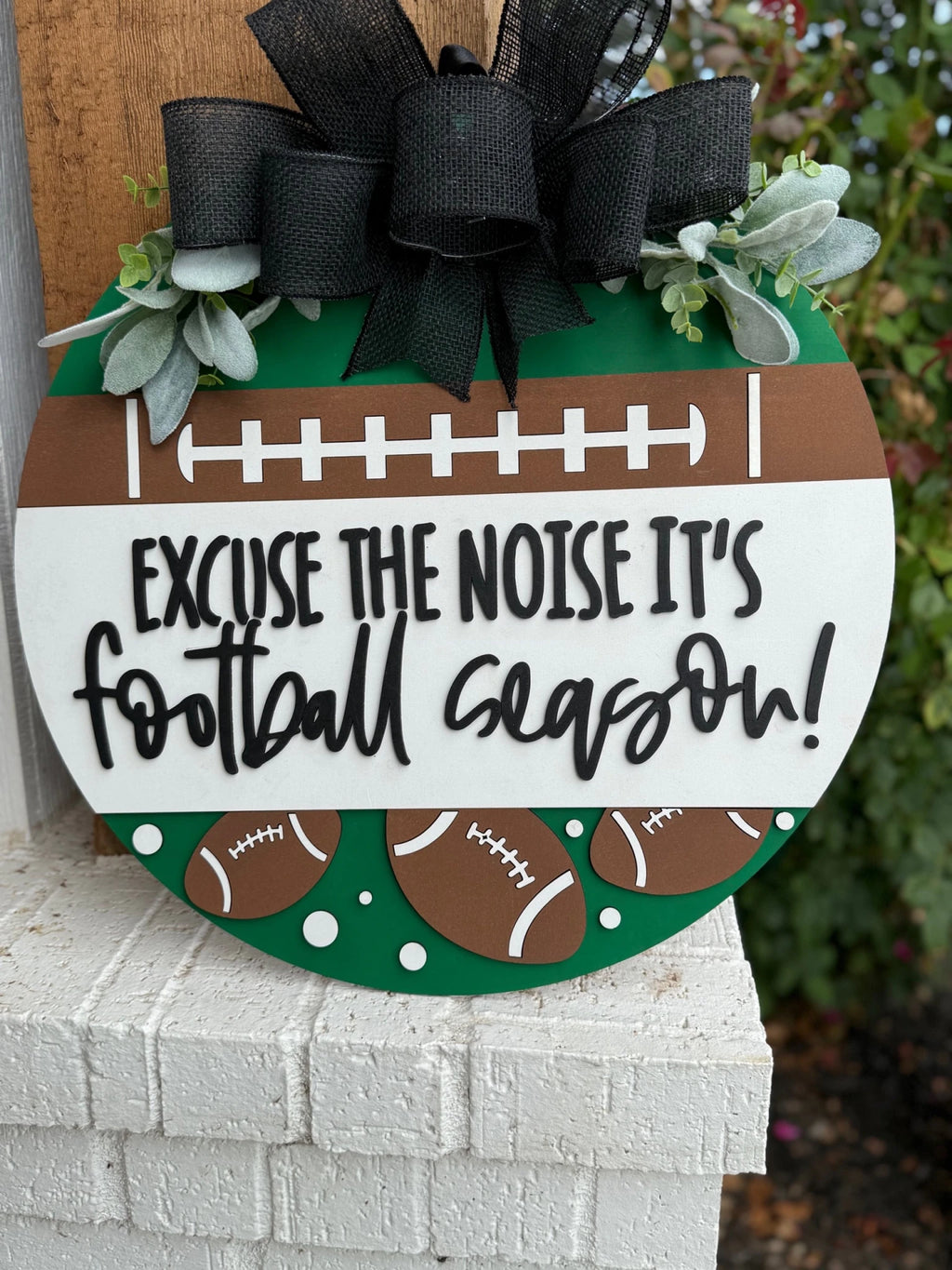 Excuse the Noise It’s Football Season Door Sign – Fall Front Door Wreath, Game Day Decor, Sports Fan Porch Sign, Handmade Gift - 3D Layered Wood Door Sign by Getz It Done Studio