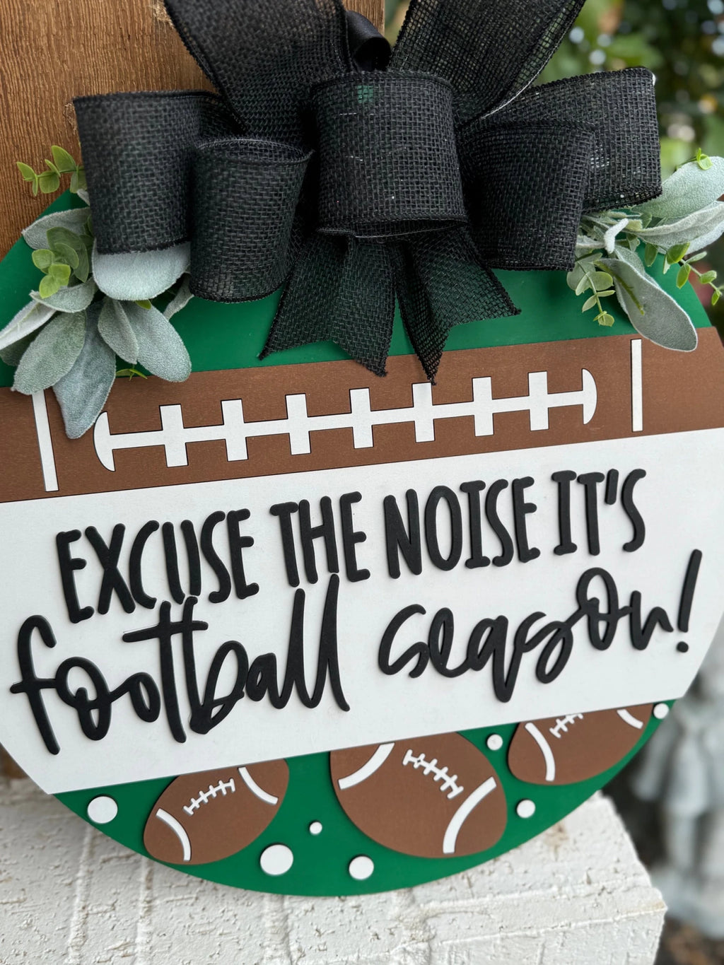 Excuse the Noise It’s Football Season Door Sign – Fall Front Door Wreath, Game Day Decor, Sports Fan Porch Sign, Handmade Gift - 3D Layered Wood Door Sign by Getz It Done Studio