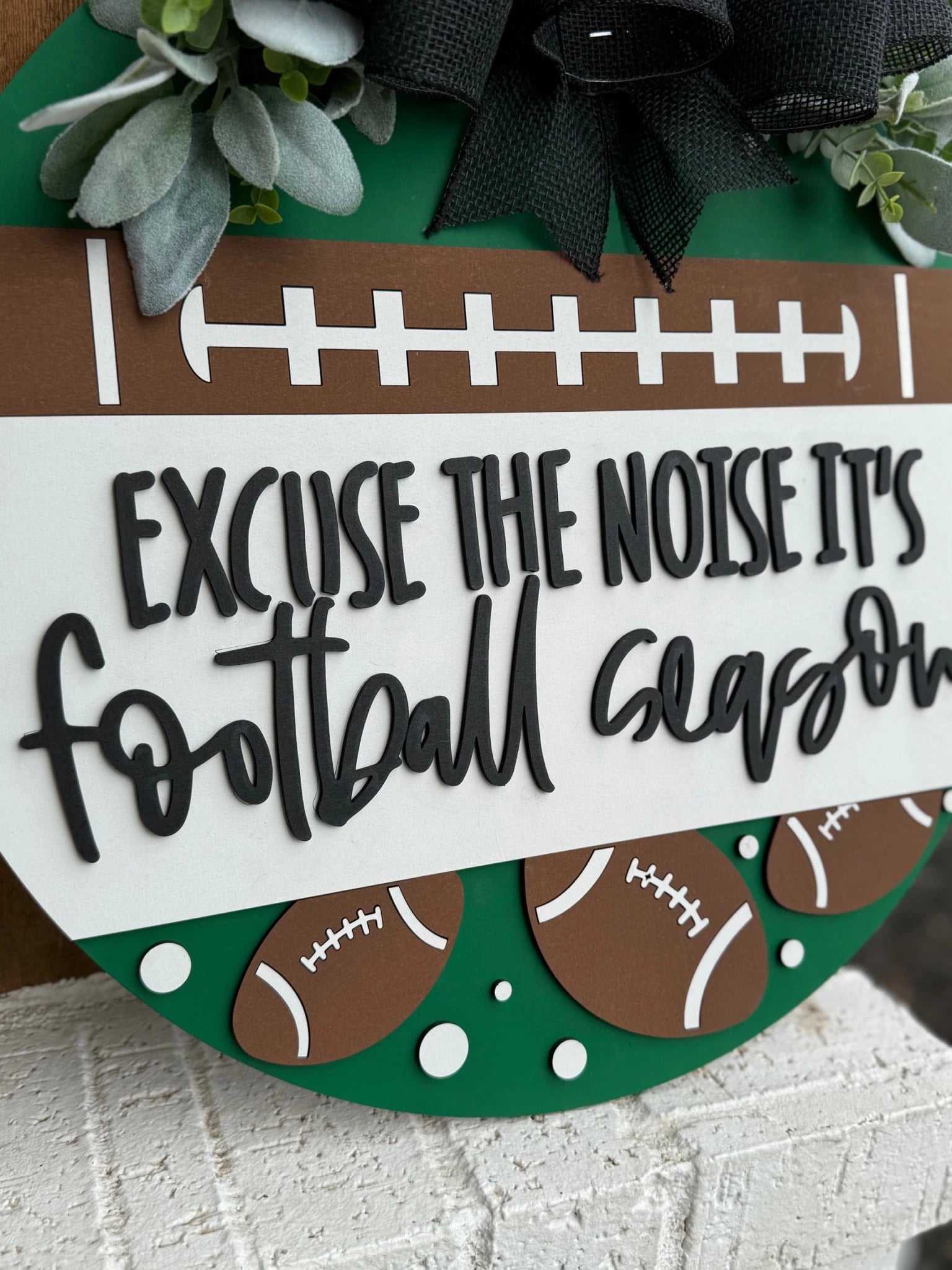 Excuse the Noise It’s Football Season Door Sign – Fall Front Door Wreath, Game Day Decor, Sports Fan Porch Sign, Handmade Gift - 3D Layered Wood Door Sign by Getz It Done Studio