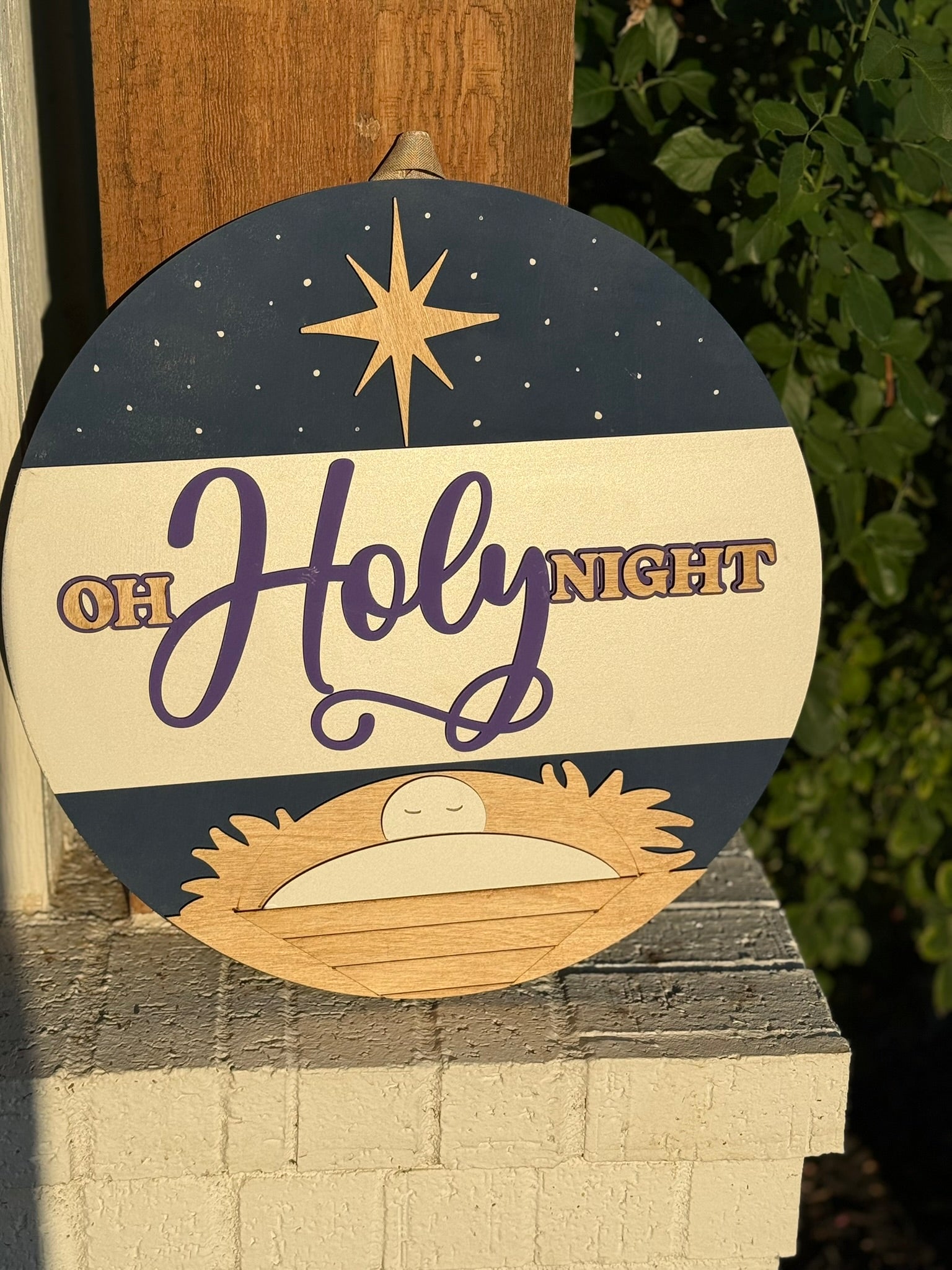 Oh Holy Night Nativity Door Sign | Christian Christmas Decor | Religious Holiday Porch Hanger | Baby Jesus Manger Wall Art