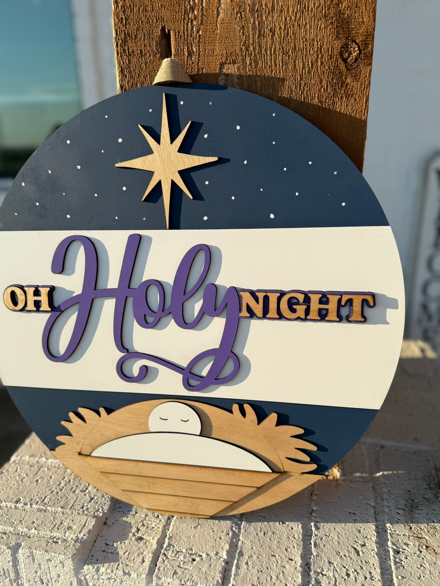 Oh Holy Night Nativity Door Sign | Christian Christmas Decor | Religious Holiday Porch Hanger | Baby Jesus Manger Wall Art
