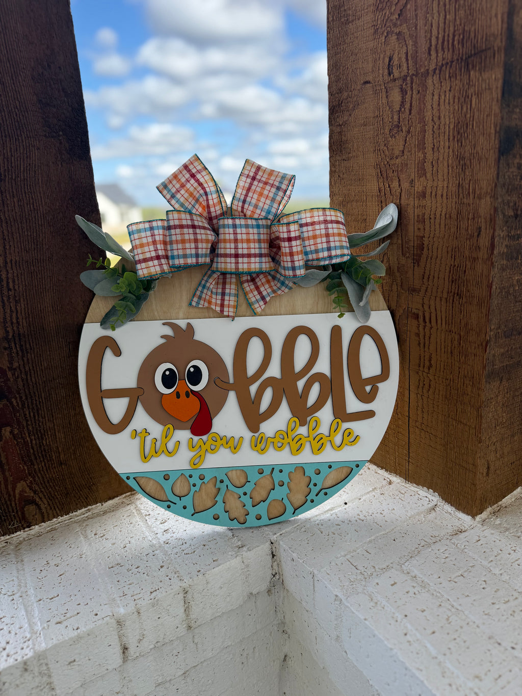 Gobble Til You Wobble Thanksgiving Door Sign – Funny Turkey Front Door Hanger, 3D Layered Wood Wreath, Fall Farmhouse Holiday Porch Decor