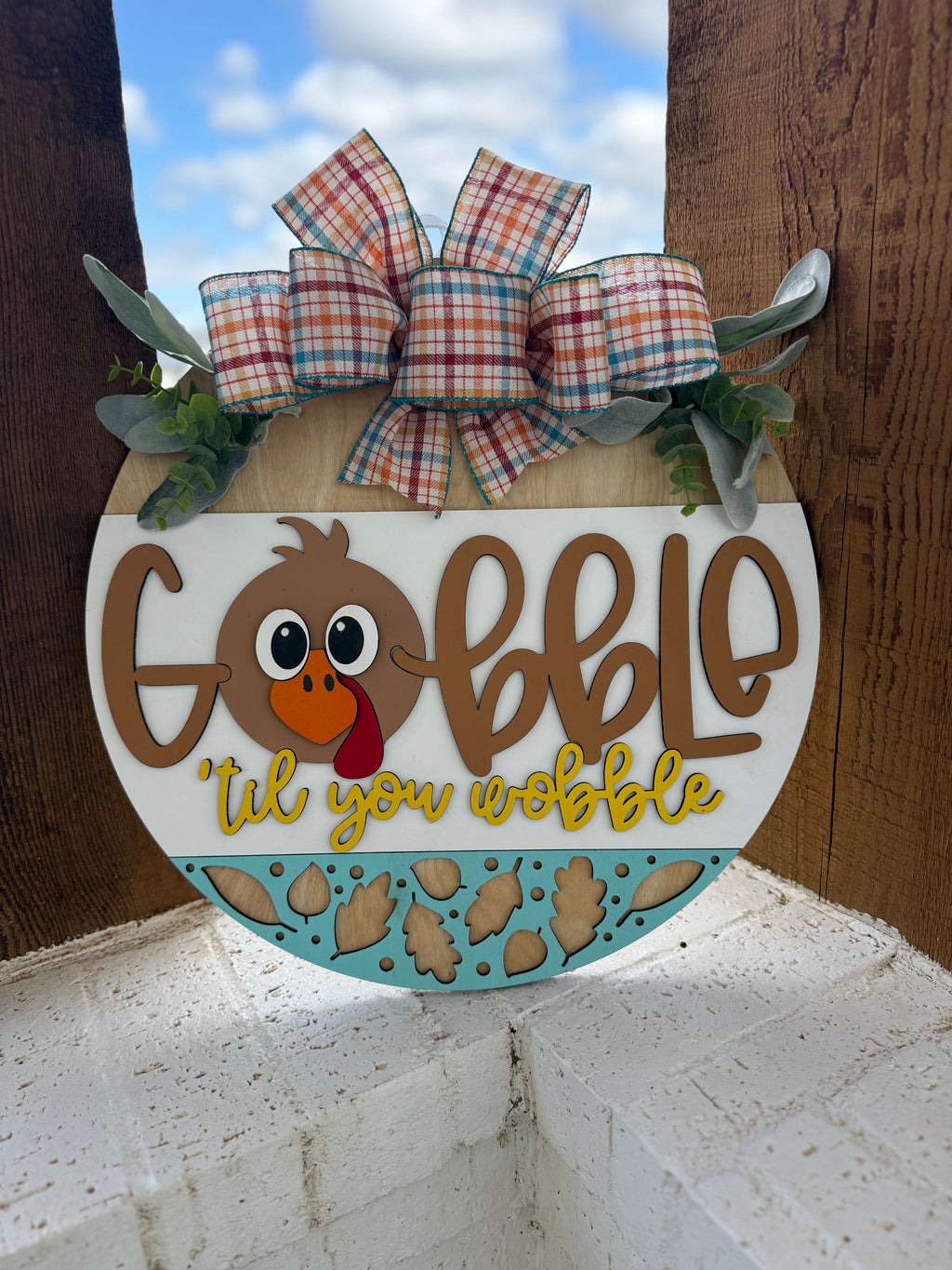 Gobble Til You Wobble Thanksgiving Door Sign – Funny Turkey Front Door Hanger, 3D Layered Wood Wreath, Fall Farmhouse Holiday Porch Decor