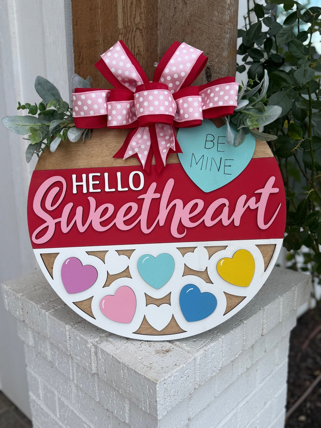 Hello Sweetheart Door Hanger • Valentine Door Decor • Be Mine Sign • Heart Door Sign • Valentine Porch Decor • Farmhouse Love - 3D Layered Wood Door Sign by Getz It Done Studio