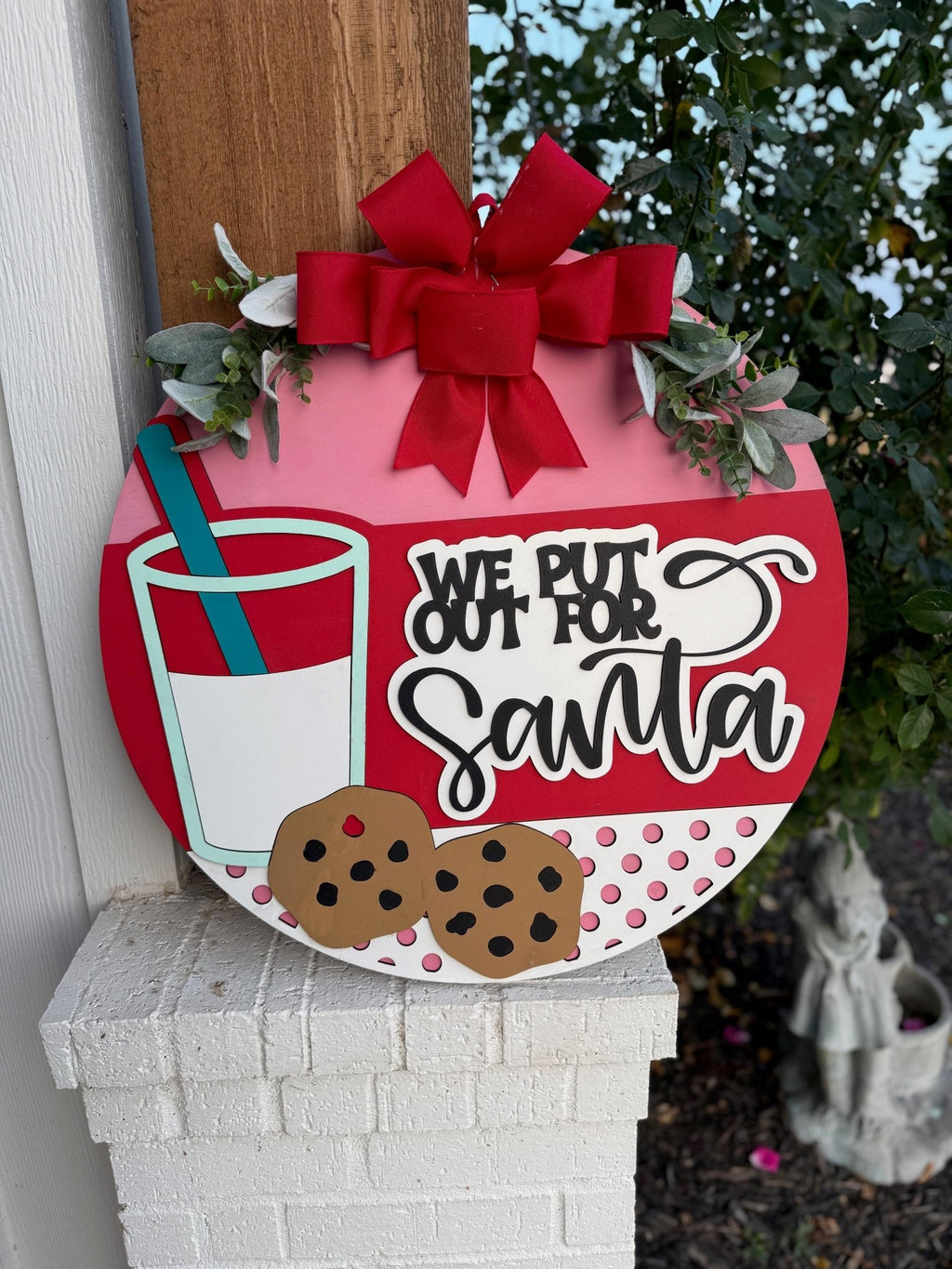 We Put Out for Santa Door Sign – Funny Christmas Door Hanger with Milk & Cookies, Holiday Front Porch Decor, Farmhouse Christmas Wreath Alternative - 3D Layered Wood Door Sign by Getz It Done Studio