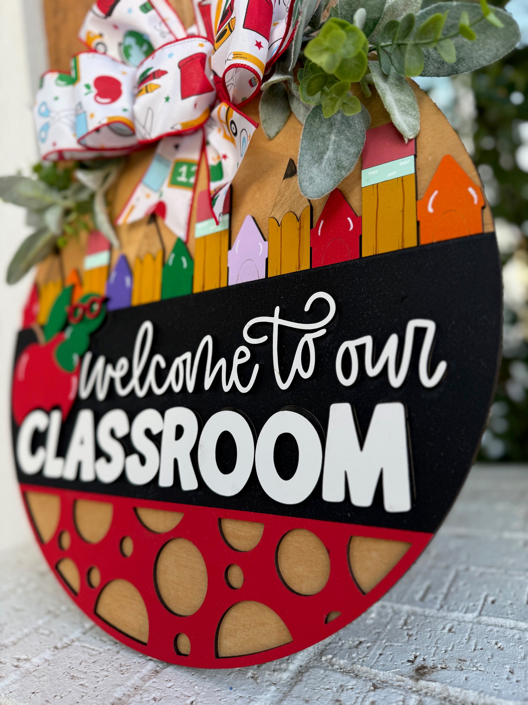 Welcome To Our Classroom Apple Worm Door Sign, Door Wreath