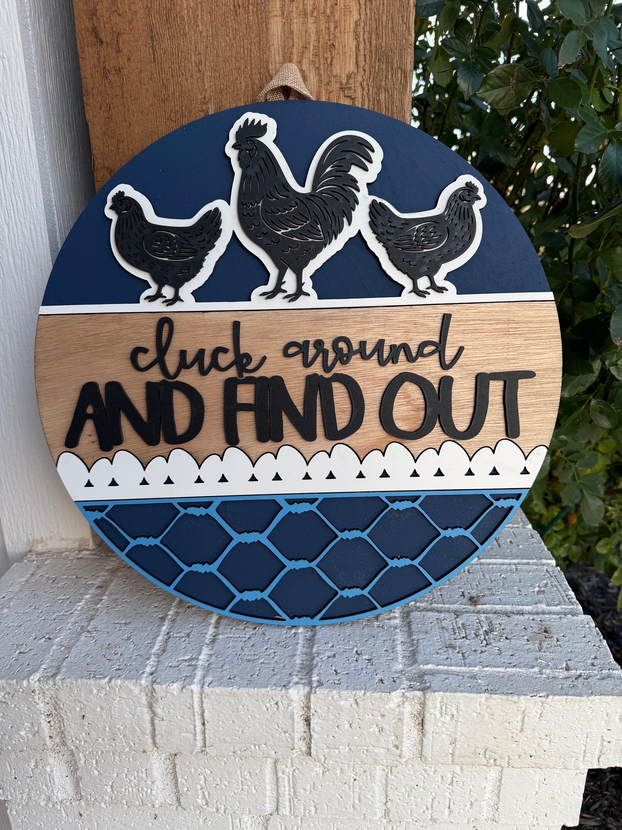 Cluck Around and Find Out Door Sign | Funny Chicken Coop Farmhouse Décor | Rustic Rooster & Hen Wooden Porch Sign | Backyard Farm Gift