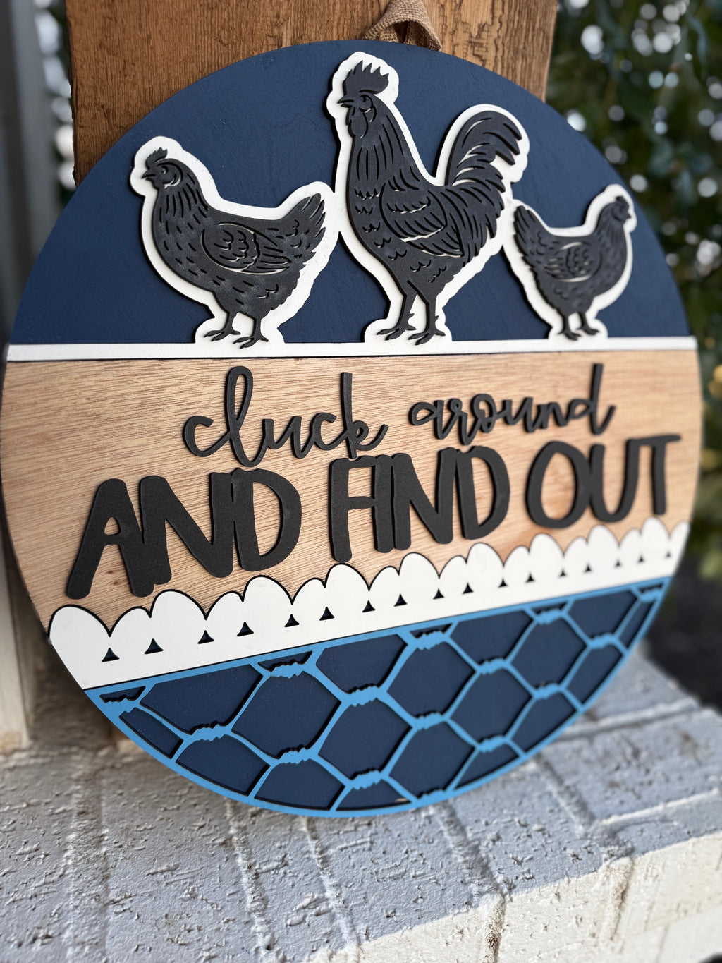 Cluck Around and Find Out Door Sign | Funny Chicken Coop Farmhouse Décor | Rustic Rooster & Hen Wooden Porch Sign | Backyard Farm Gift