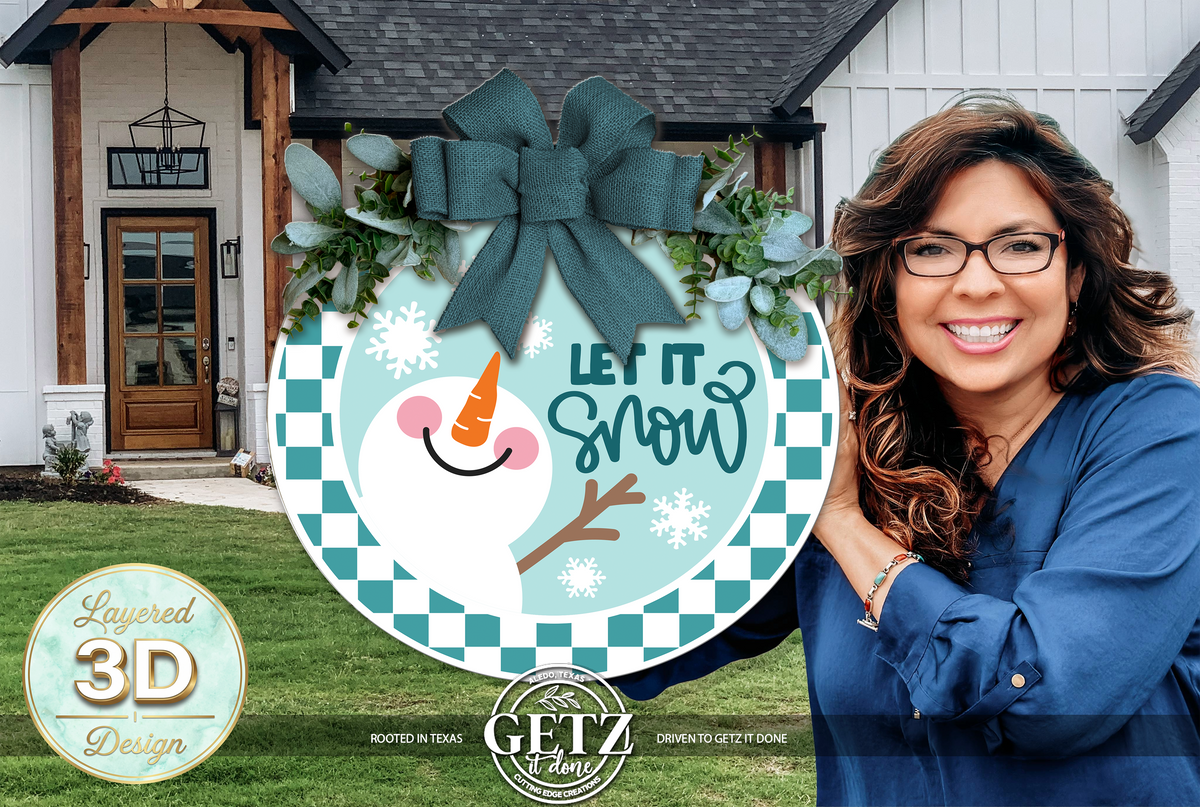 3D Snowman Door Hanger Teal Winter Wreath Rustic Wooden Porch Decor Holiday Sign