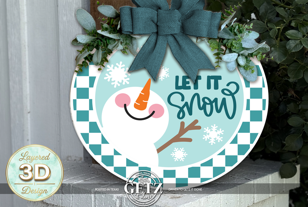 3D Snowman Door Hanger Teal Winter Wreath Rustic Wooden Porch Decor Holiday Sign
